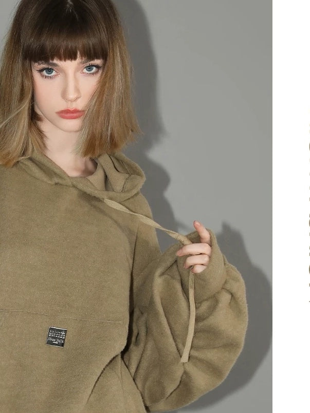 COCOBELLA Kangaroo Pocket Drawstring Streetwear Loose Fit Lantern Sleeves Hooded Hoodies