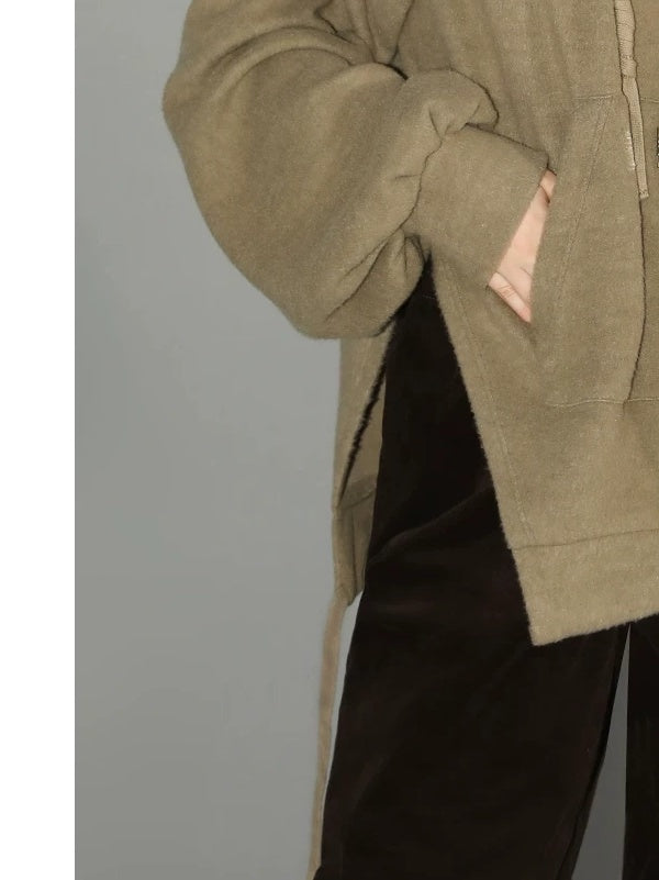 COCOBELLA Kangaroo Pocket Drawstring Streetwear Loose Fit Lantern Sleeves Hooded Hoodies