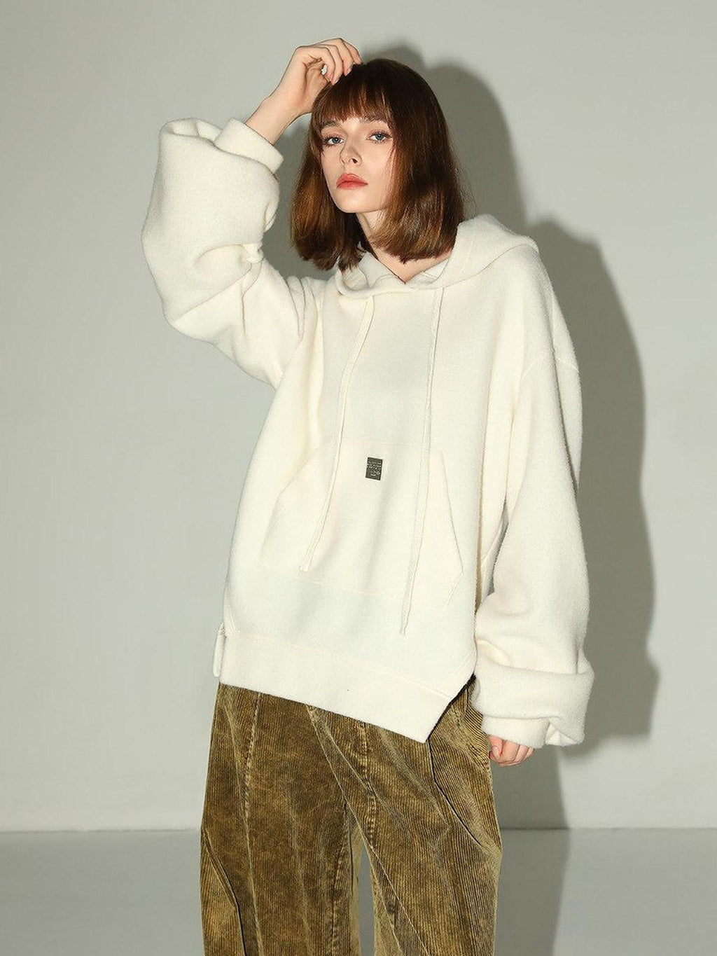 COCOBELLA Kangaroo Pocket Drawstring Streetwear Loose Fit Lantern Sleeves Hooded Hoodies