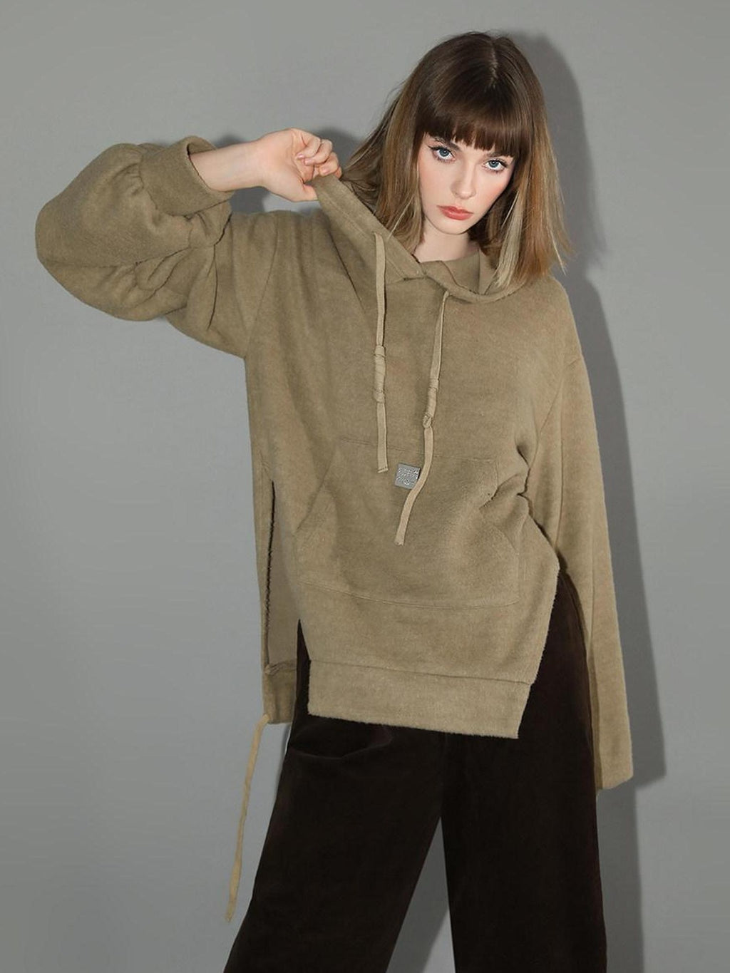 COCOBELLA Kangaroo Pocket Drawstring Streetwear Loose Fit Lantern Sleeves Hooded Hoodies