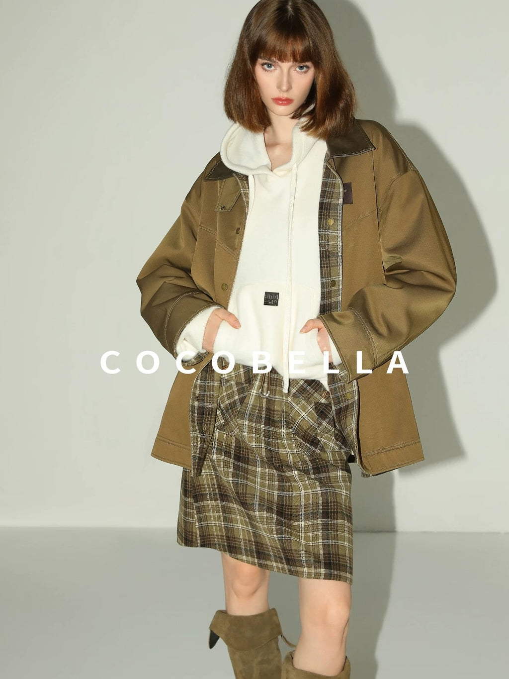 COCOBELLA Kangaroo Pocket Drawstring Streetwear Loose Fit Lantern Sleeves Hooded Hoodies