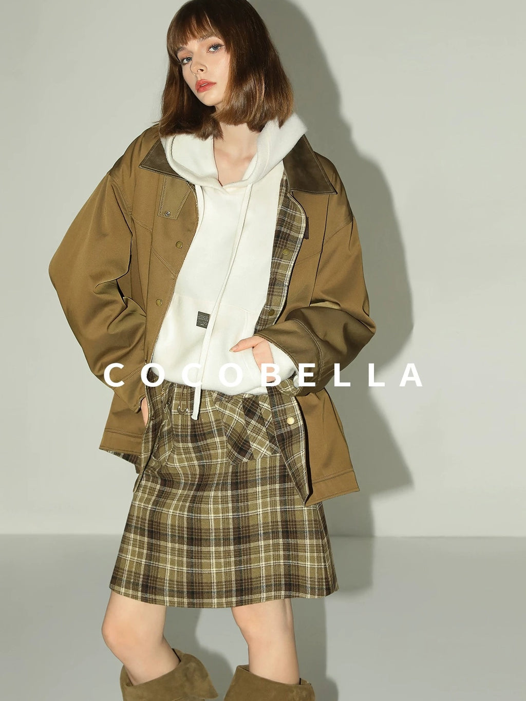 COCOBELLA Kangaroo Pocket Drawstring Streetwear Loose Fit Lantern Sleeves Hooded Hoodies