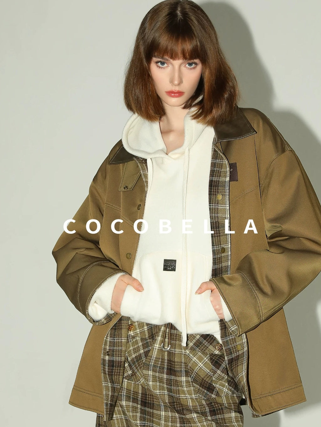 COCOBELLA Kangaroo Pocket Drawstring Streetwear Loose Fit Lantern Sleeves Hooded Hoodies