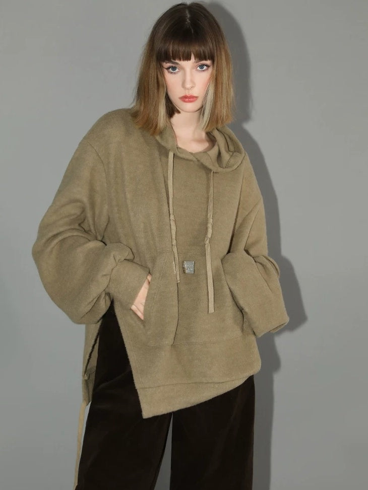 COCOBELLA Kangaroo Pocket Drawstring Streetwear Loose Fit Lantern Sleeves Hooded Hoodies