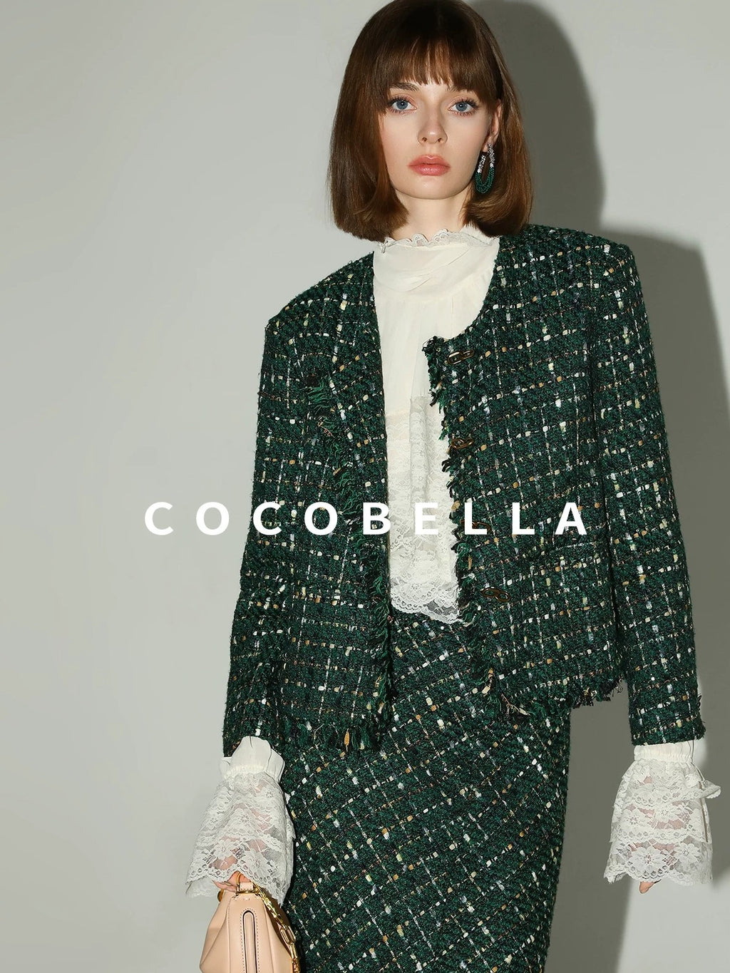 COCOBELLA Lace Patchwork Pleated Commuter Straight Fit Stand Collar Womens Blouse Shirts