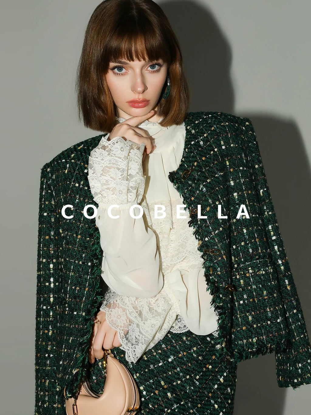 COCOBELLA Lace Patchwork Pleated Commuter Straight Fit Stand Collar Womens Blouse Shirts