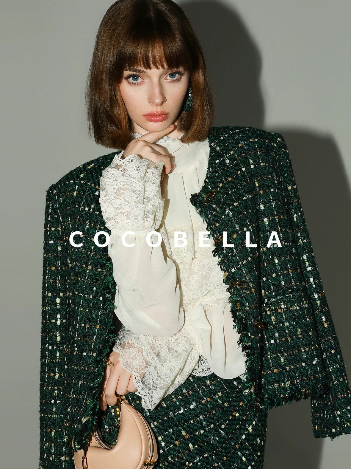 COCOBELLA Lace Patchwork Pleated Commuter Straight Fit Stand Collar Womens Blouse Shirts