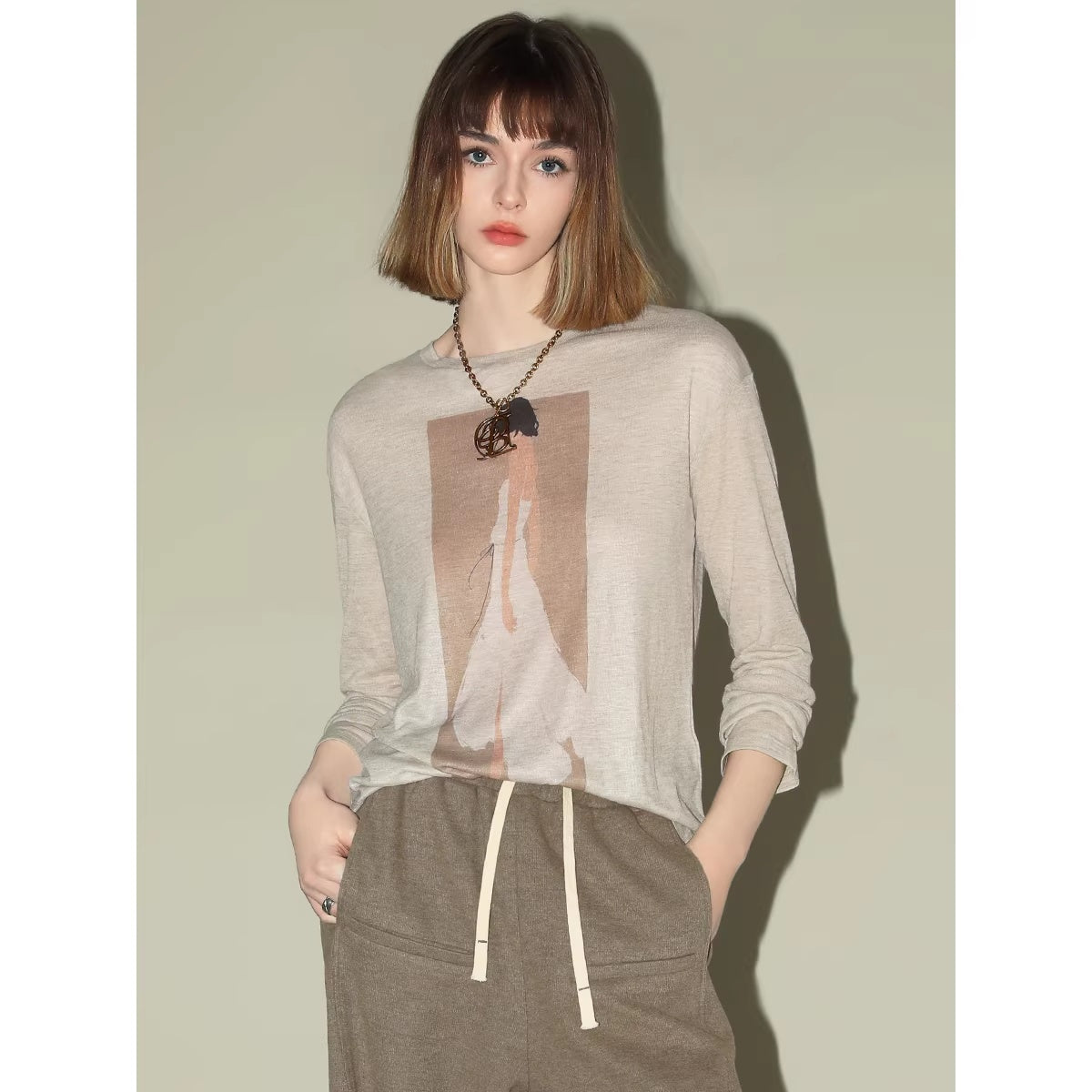 COCOBELLA_Lightweight_Creative_Print_Straight_Fit_Women_Office_Long_Sleeve_Khaki_Shirts_MISSTT