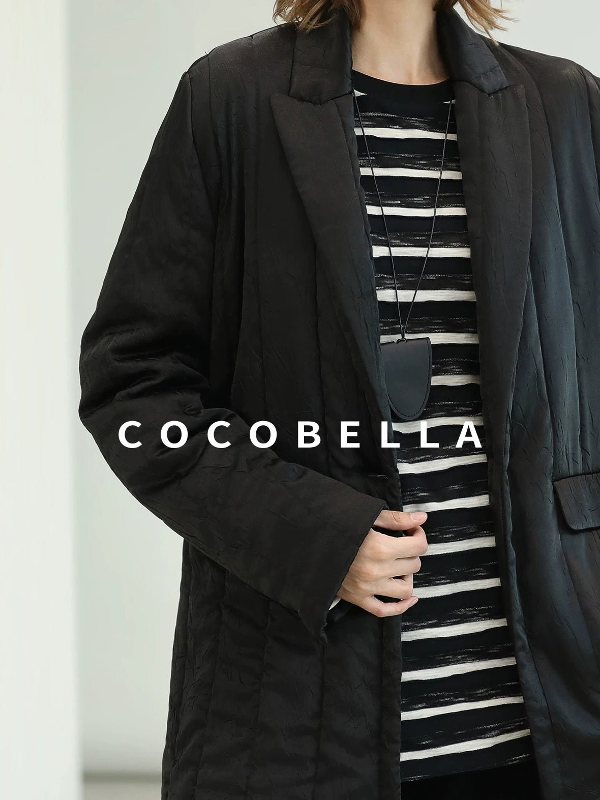 COCOBELLA Lightweight Mid Length Straight Office Commuter Women Black Padded Jackets