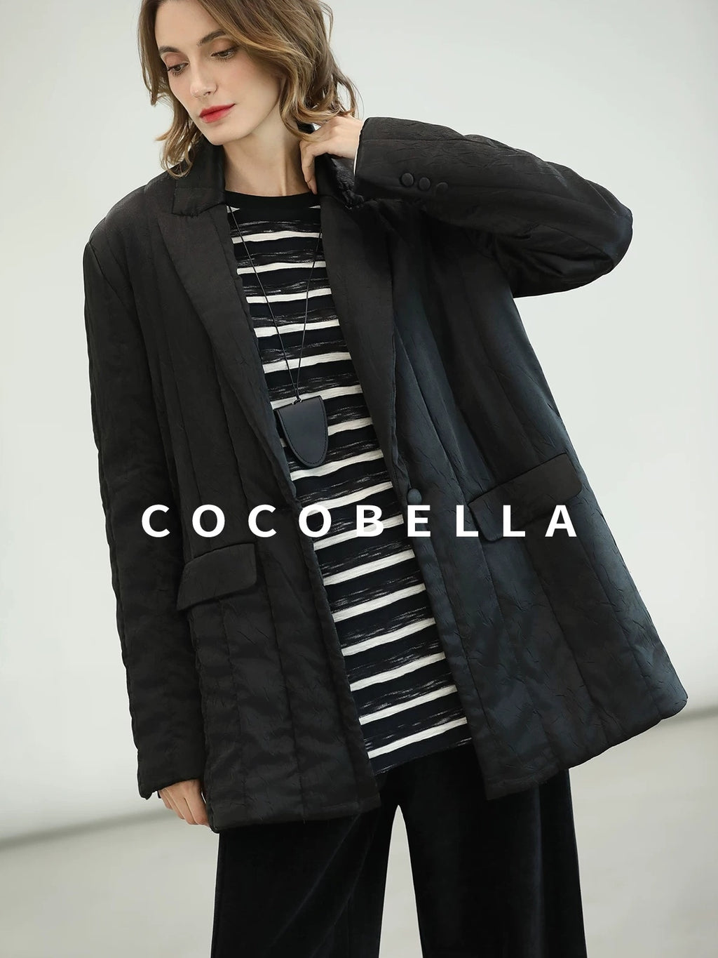 COCOBELLA Lightweight Mid Length Straight Office Commuter Women Black Padded Jackets