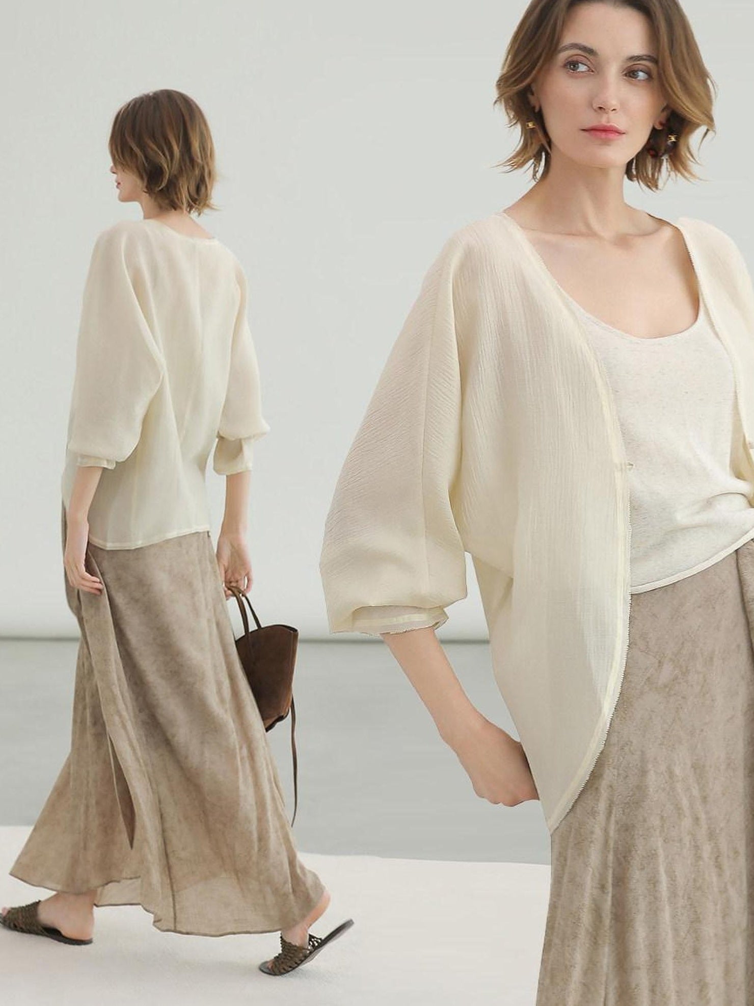 COCOBELLA Lightweight Viscose Silk Blend Straight Fit Long Sleeve Versatile Knit Sweater