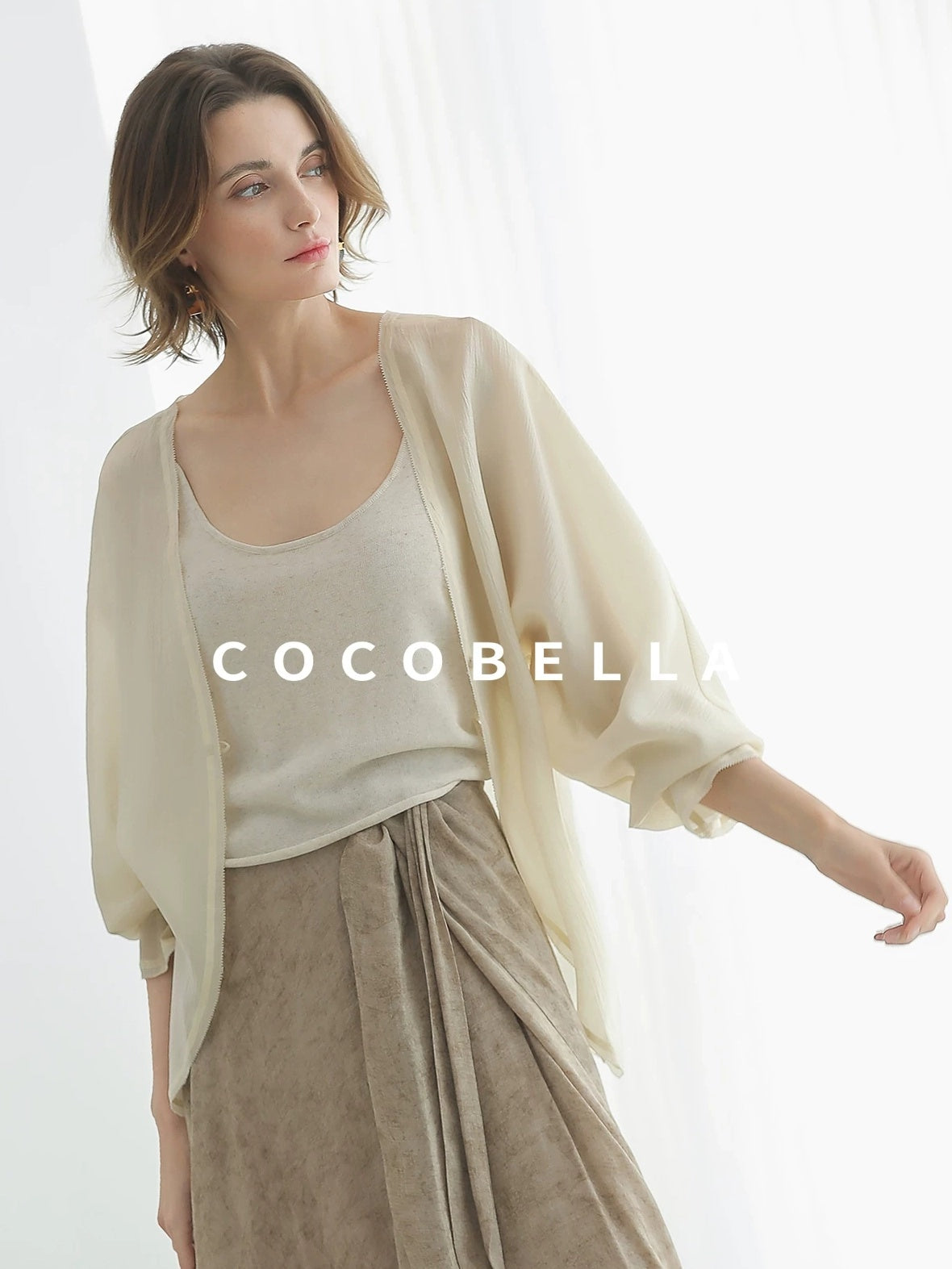 COCOBELLA Lightweight Viscose Silk Blend Straight Fit Long Sleeve Versatile Knit Sweater