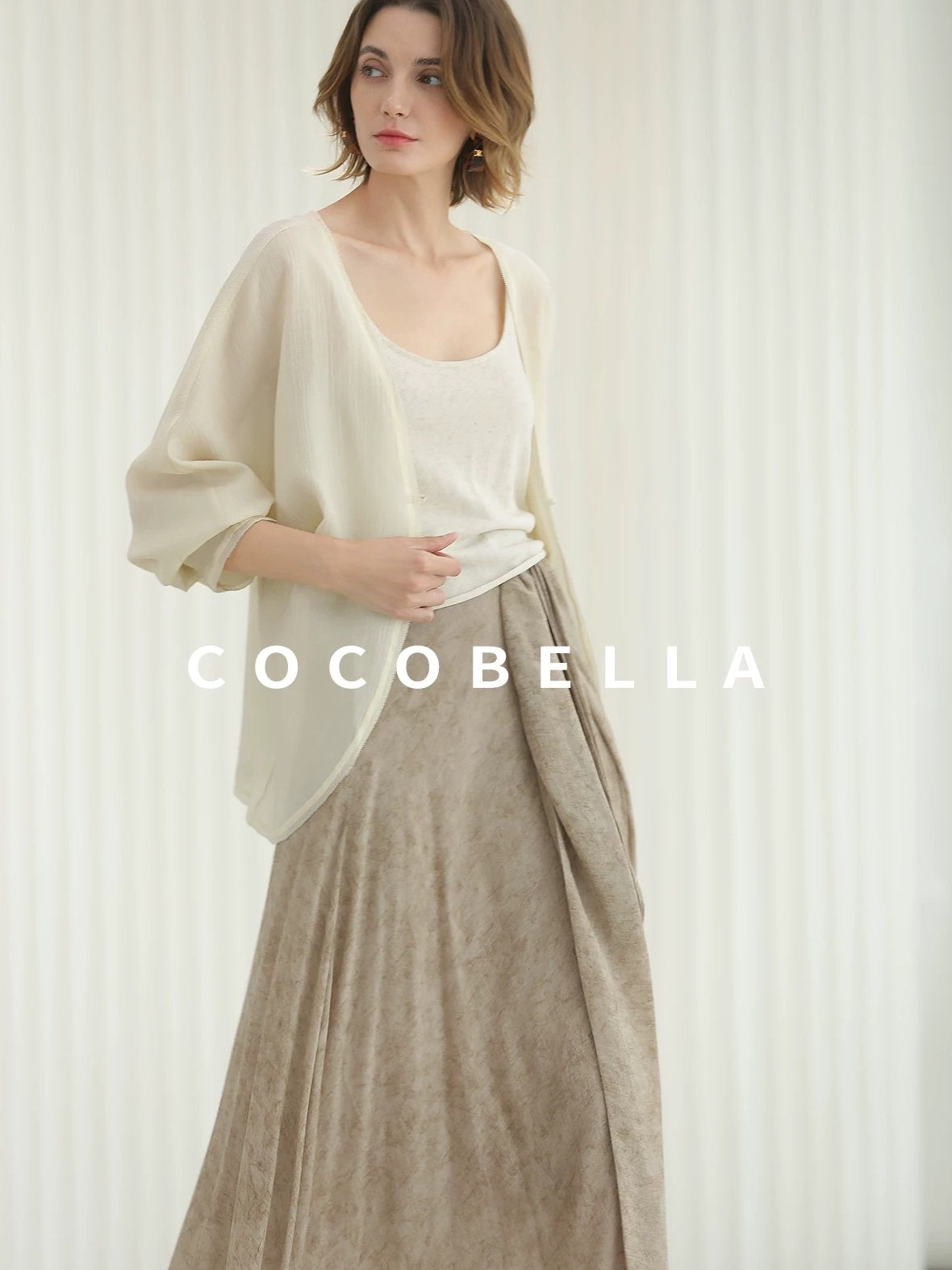 COCOBELLA Lightweight Viscose Silk Blend Straight Fit Long Sleeve Versatile Knit Sweater