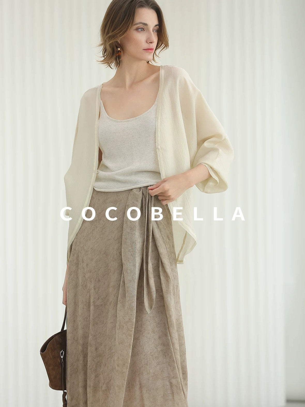 COCOBELLA Lightweight Viscose Silk Blend Straight Fit Long Sleeve Versatile Knit Sweater