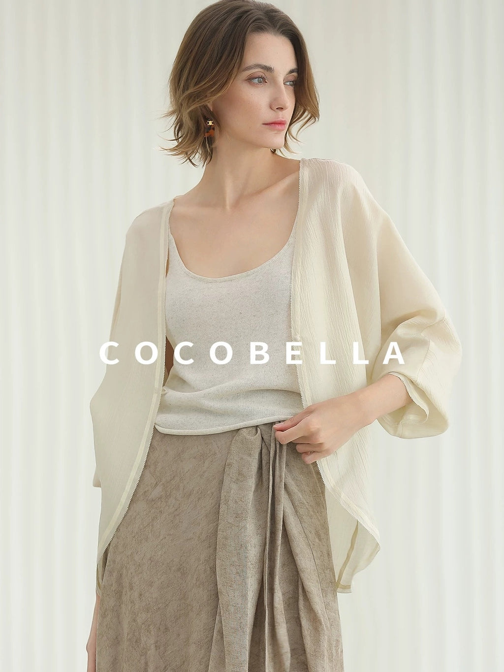 COCOBELLA Lightweight Viscose Silk Blend Straight Fit Long Sleeve Versatile Knit Sweater