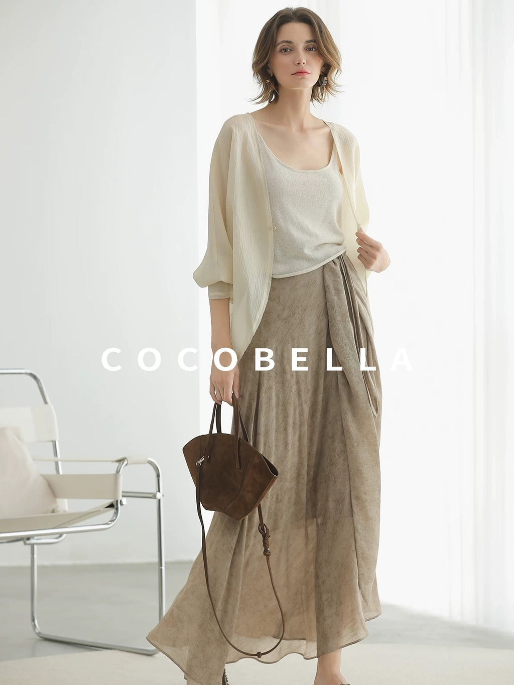 COCOBELLA Lightweight Viscose Silk Blend Straight Fit Long Sleeve Versatile Knit Sweater