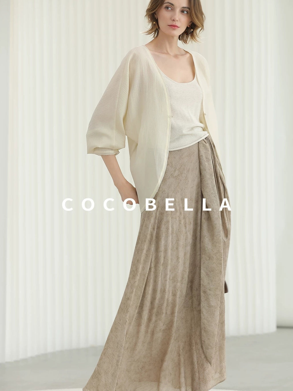 COCOBELLA Lightweight Viscose Silk Blend Straight Fit Long Sleeve Versatile Knit Sweater