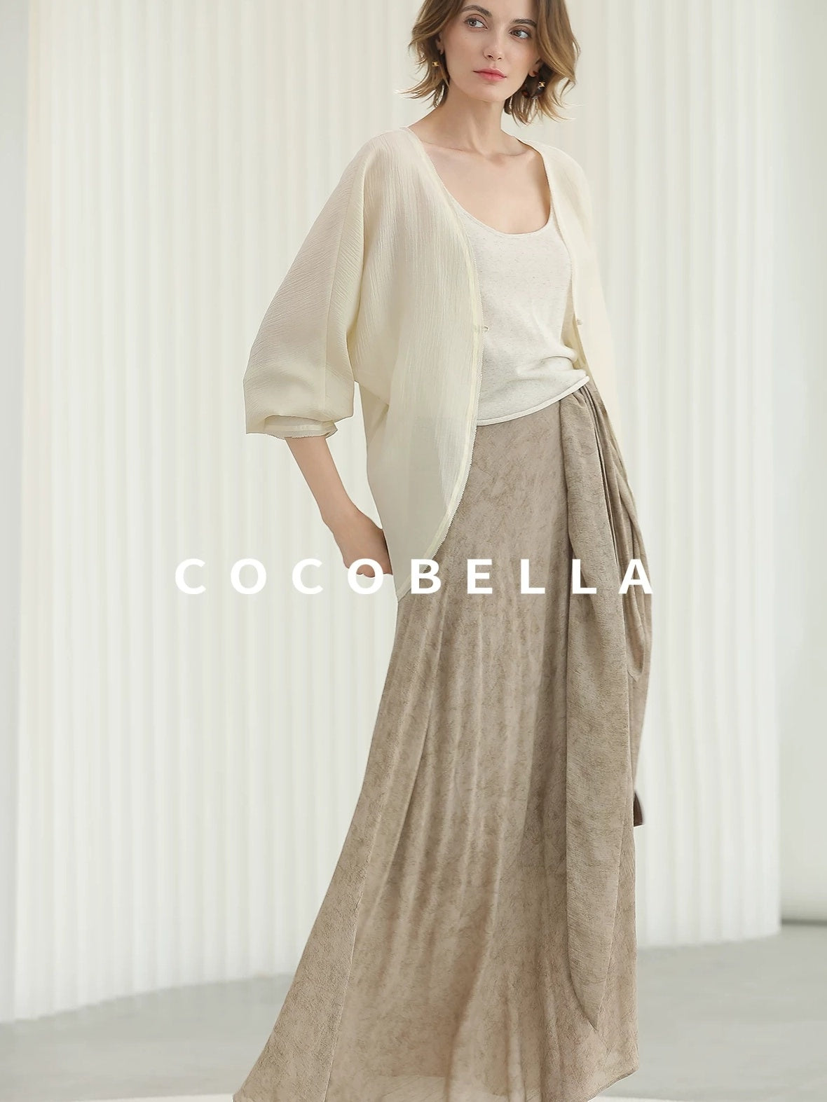 COCOBELLA Lightweight Viscose Silk Blend Straight Fit Long Sleeve Versatile Knit Sweater