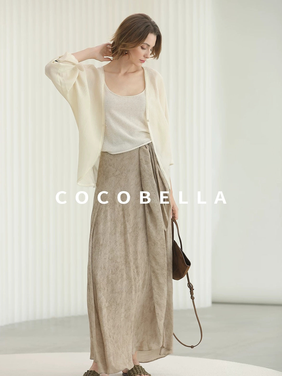 COCOBELLA Lightweight Viscose Silk Blend Straight Fit Long Sleeve Versatile Knit Sweater