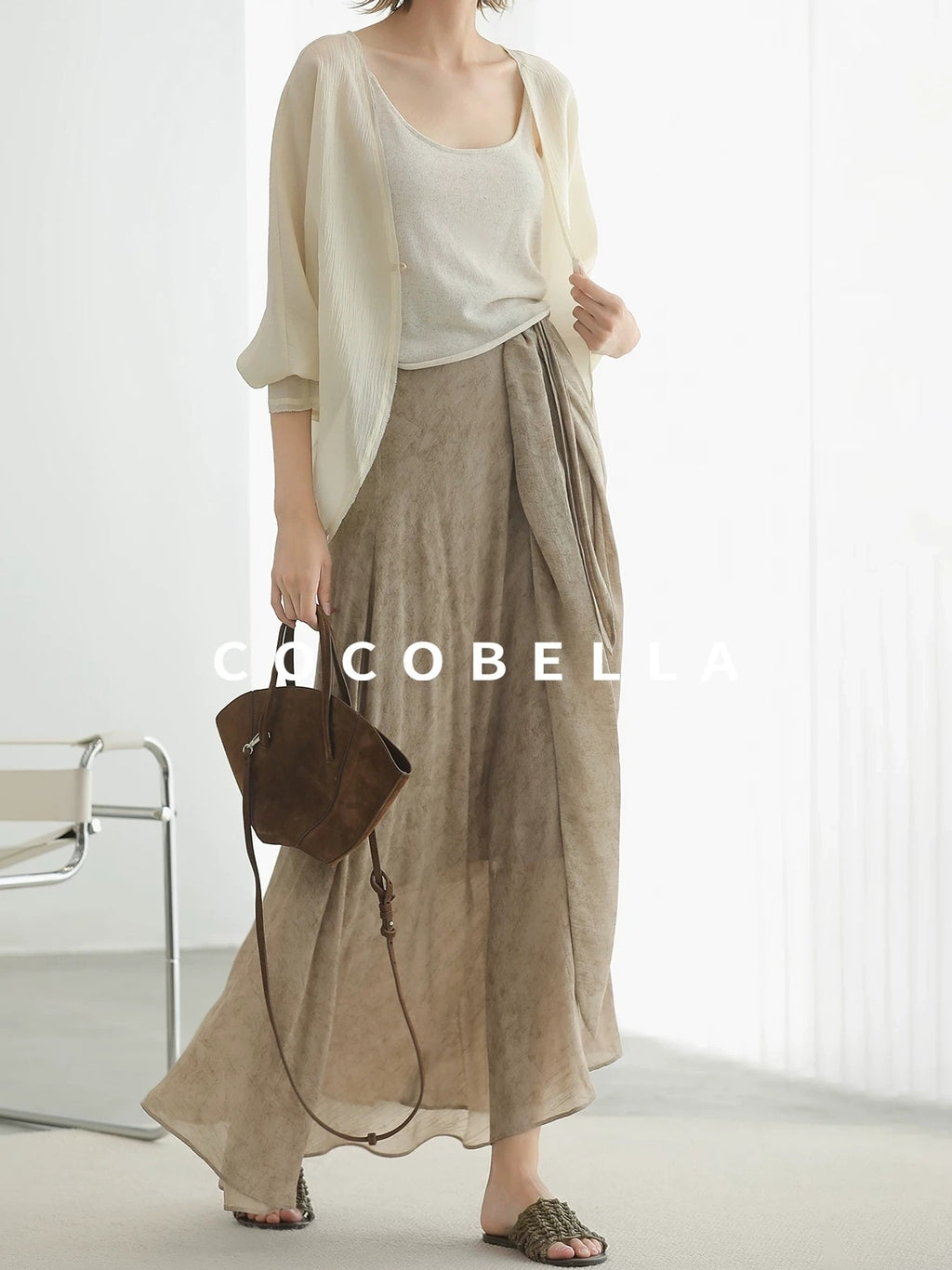 COCOBELLA Lightweight Viscose Silk Blend Straight Fit Long Sleeve Versatile Knit Sweater