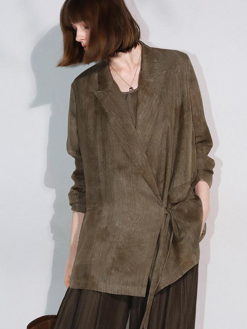 COCOBELLA Longline Tie Waist Straight Cut Mid Length Office Casual Women Polyester Blazers