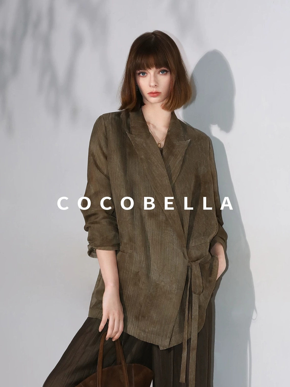 COCOBELLA Longline Tie Waist Straight Cut Mid Length Office Casual Women Polyester Blazers