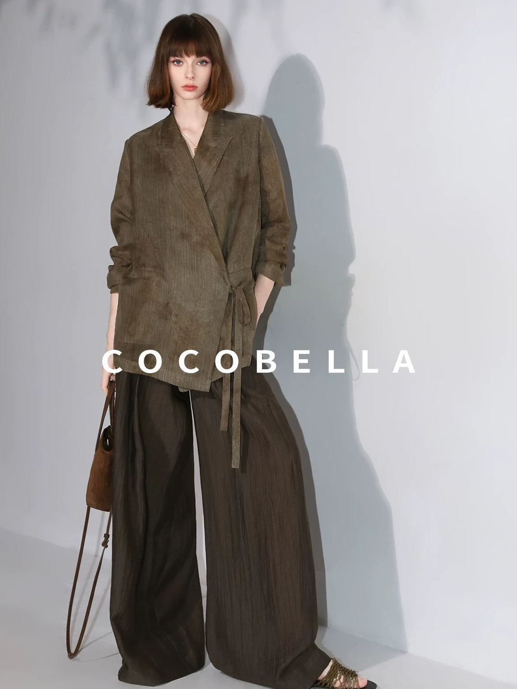 COCOBELLA Longline Tie Waist Straight Cut Mid Length Office Casual Women Polyester Blazers