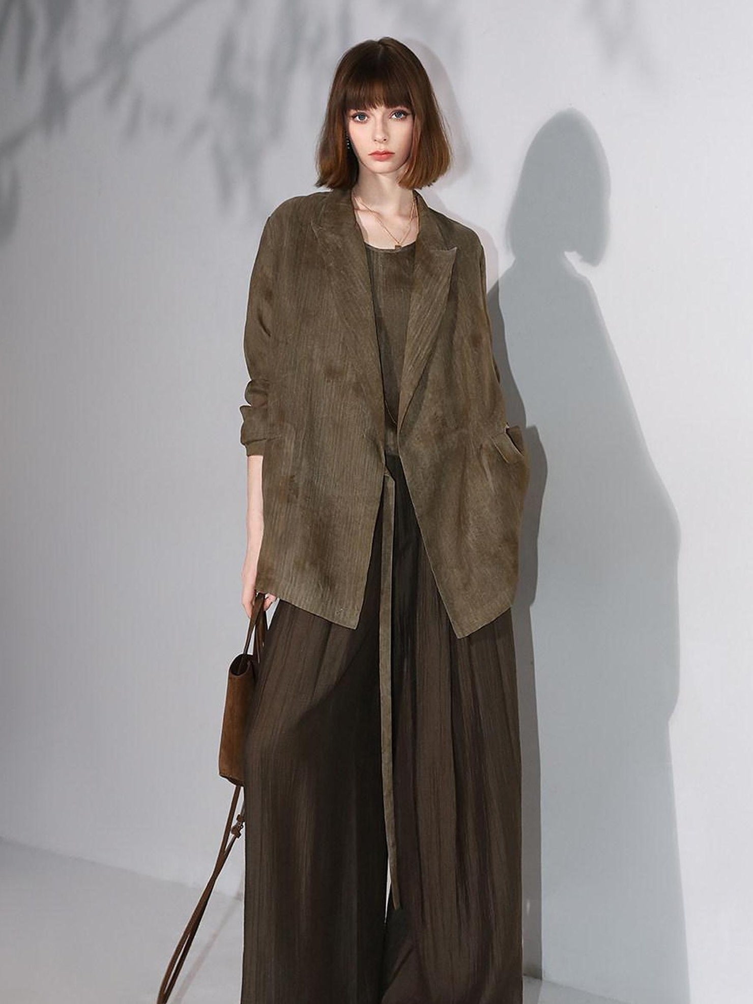 COCOBELLA Longline Tie Waist Straight Cut Mid Length Office Casual Women Polyester Blazers