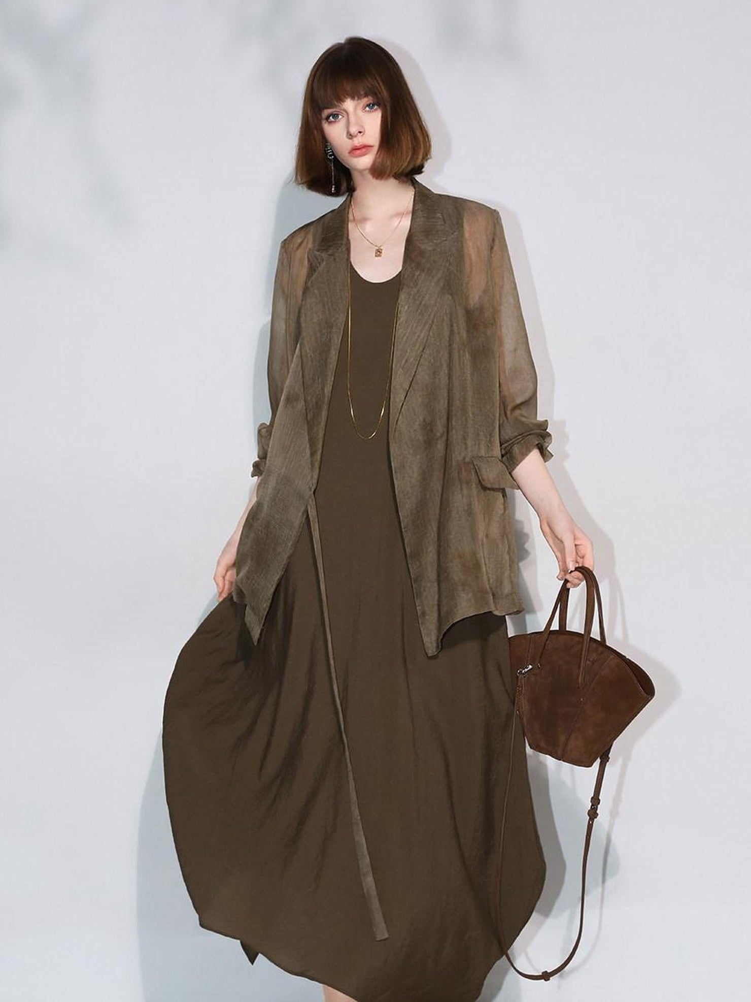 COCOBELLA Longline Tie Waist Straight Cut Mid Length Office Casual Women Polyester Blazers