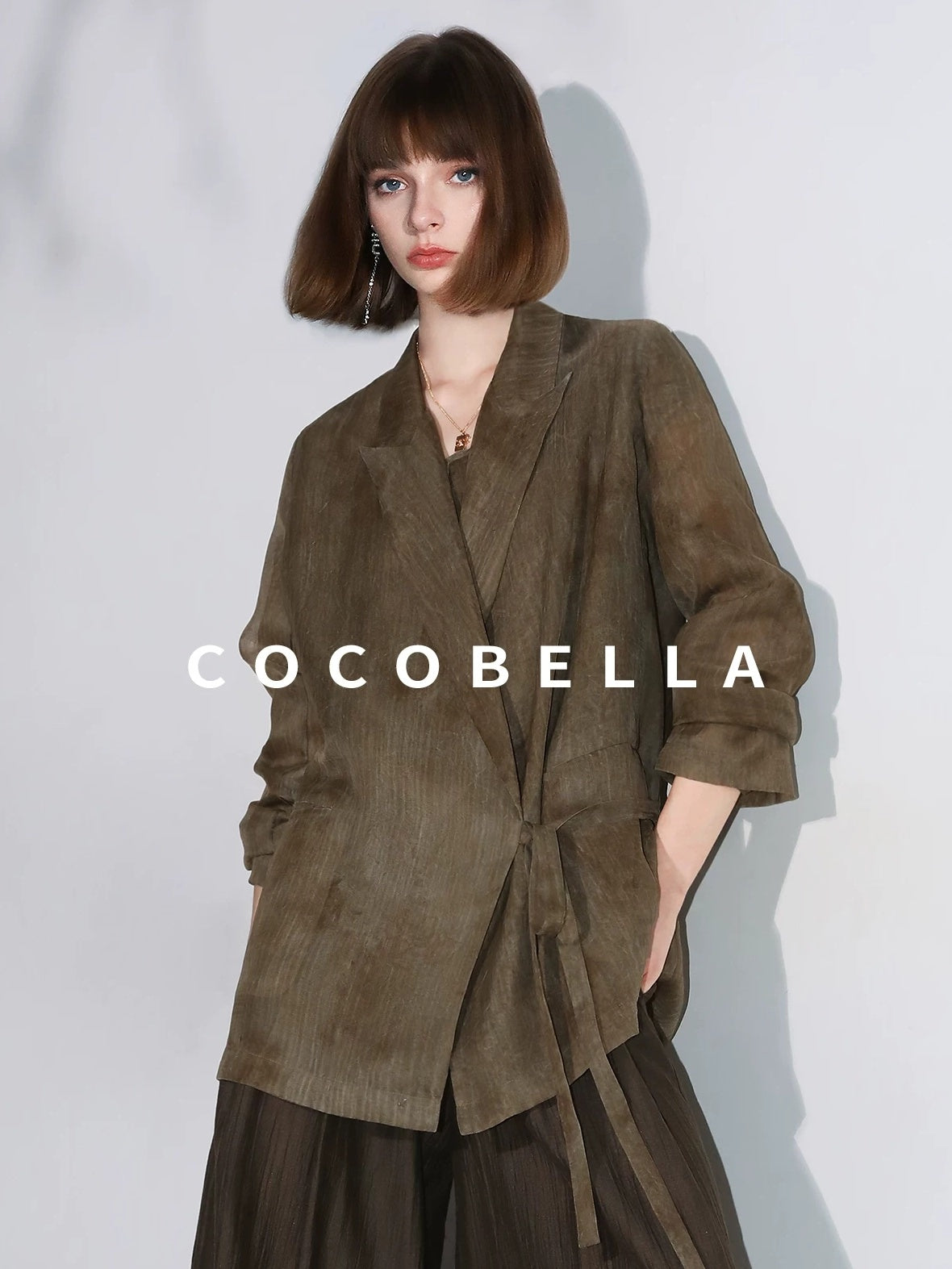 COCOBELLA Longline Tie Waist Straight Cut Mid Length Office Casual Women Polyester Blazers