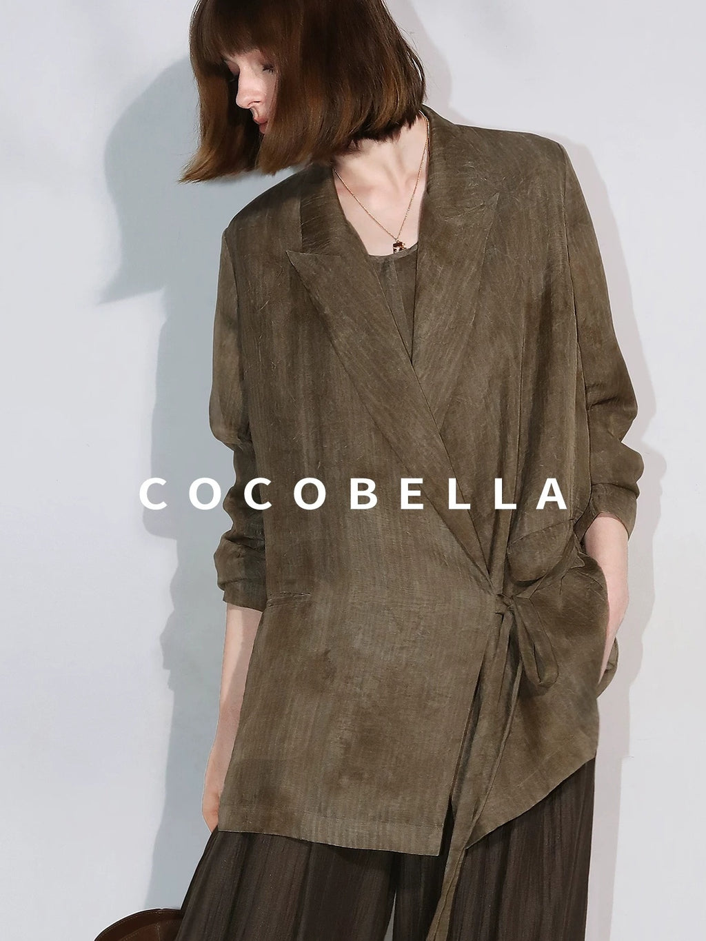 COCOBELLA Longline Tie Waist Straight Cut Mid Length Office Casual Women Polyester Blazers