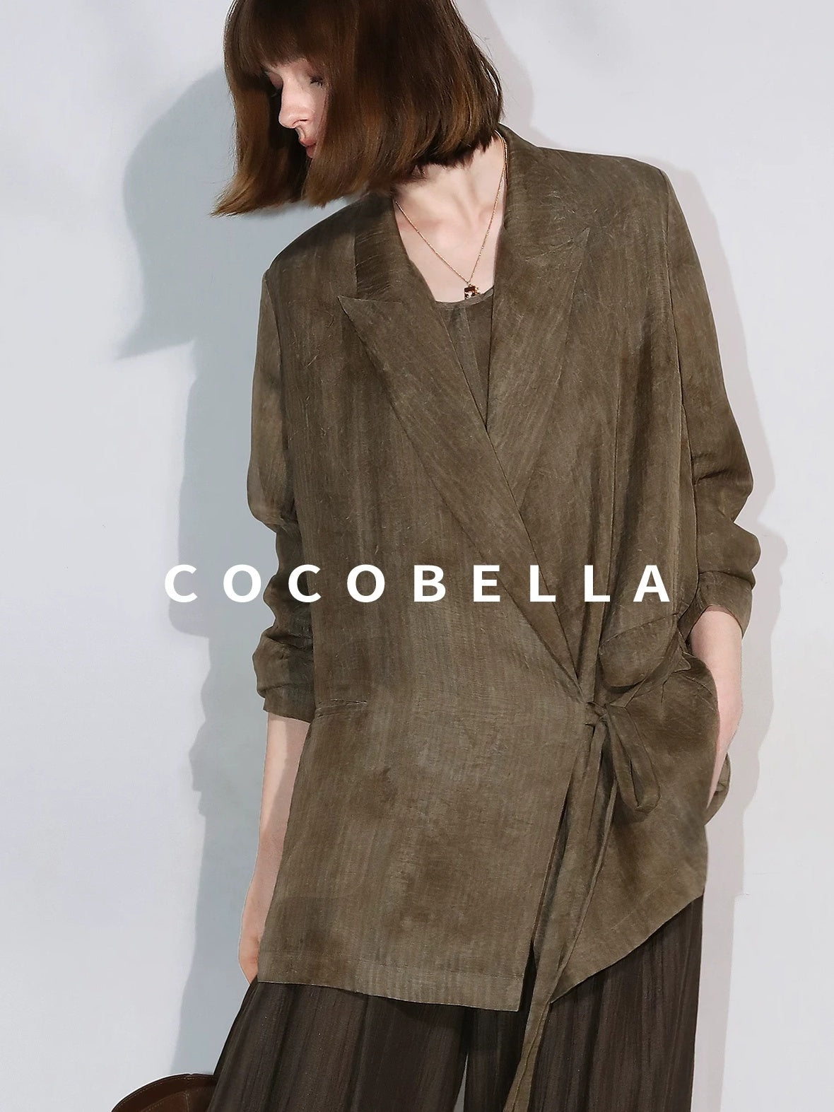 COCOBELLA Longline Tie Waist Straight Cut Mid Length Office Casual Women Polyester Blazers