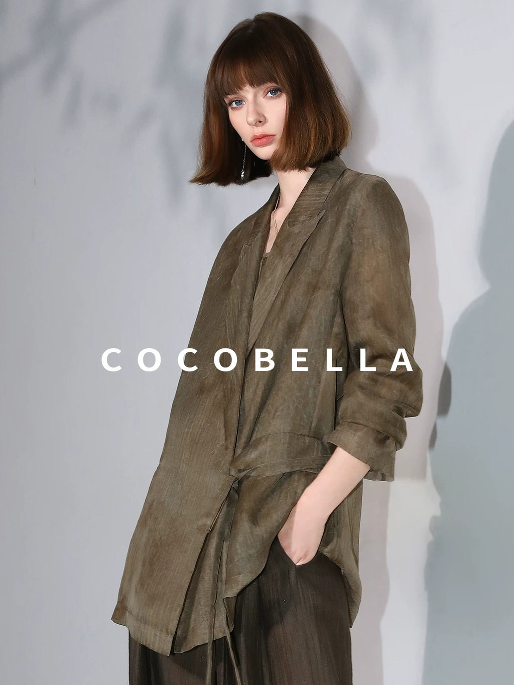 COCOBELLA Longline Tie Waist Straight Cut Mid Length Office Casual Women Polyester Blazers