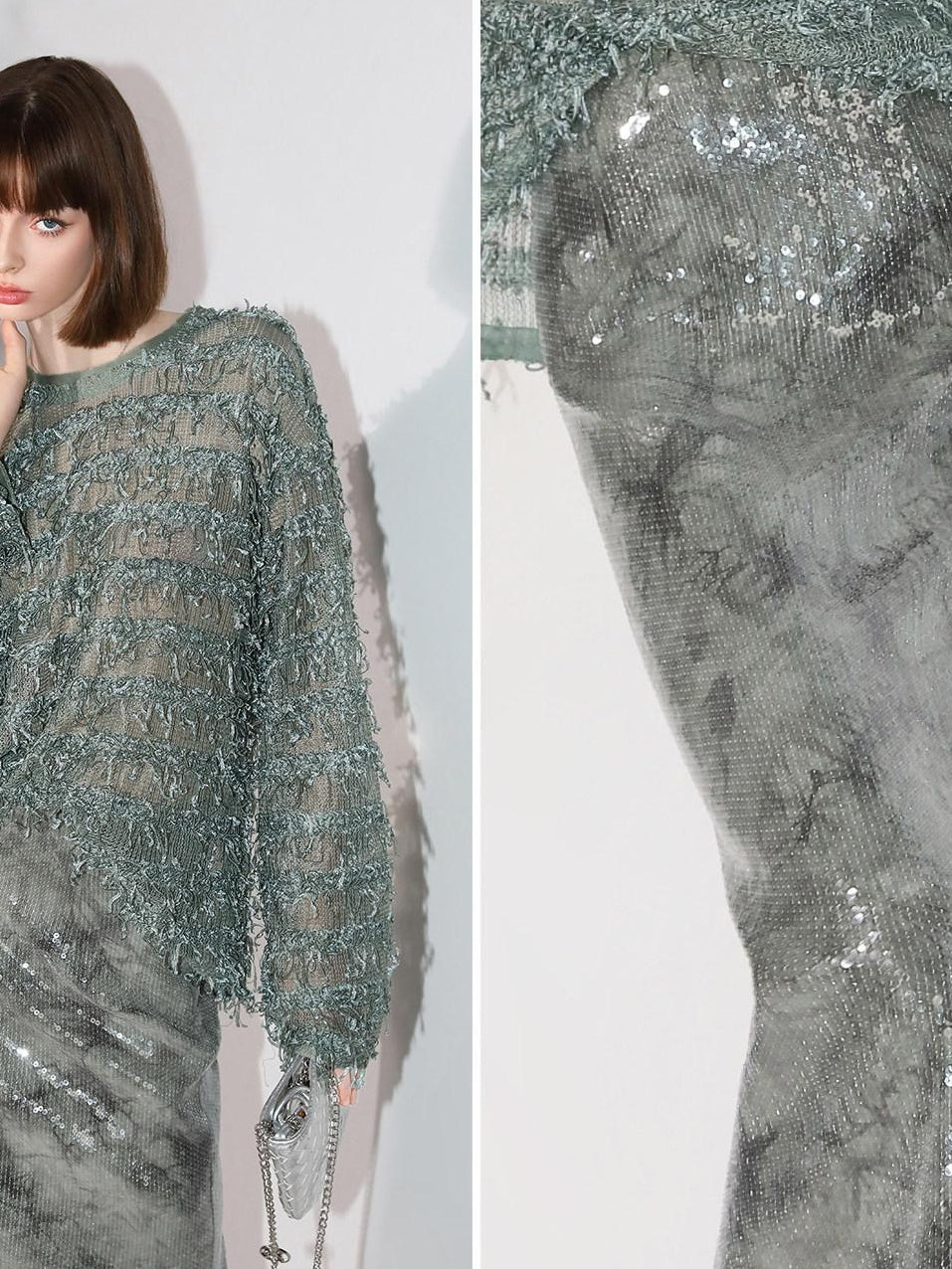 COCOBELLA Luxe Shimmer Mesh Floral Sequin Mid Rise Straight Midi Women Rayon Skirts