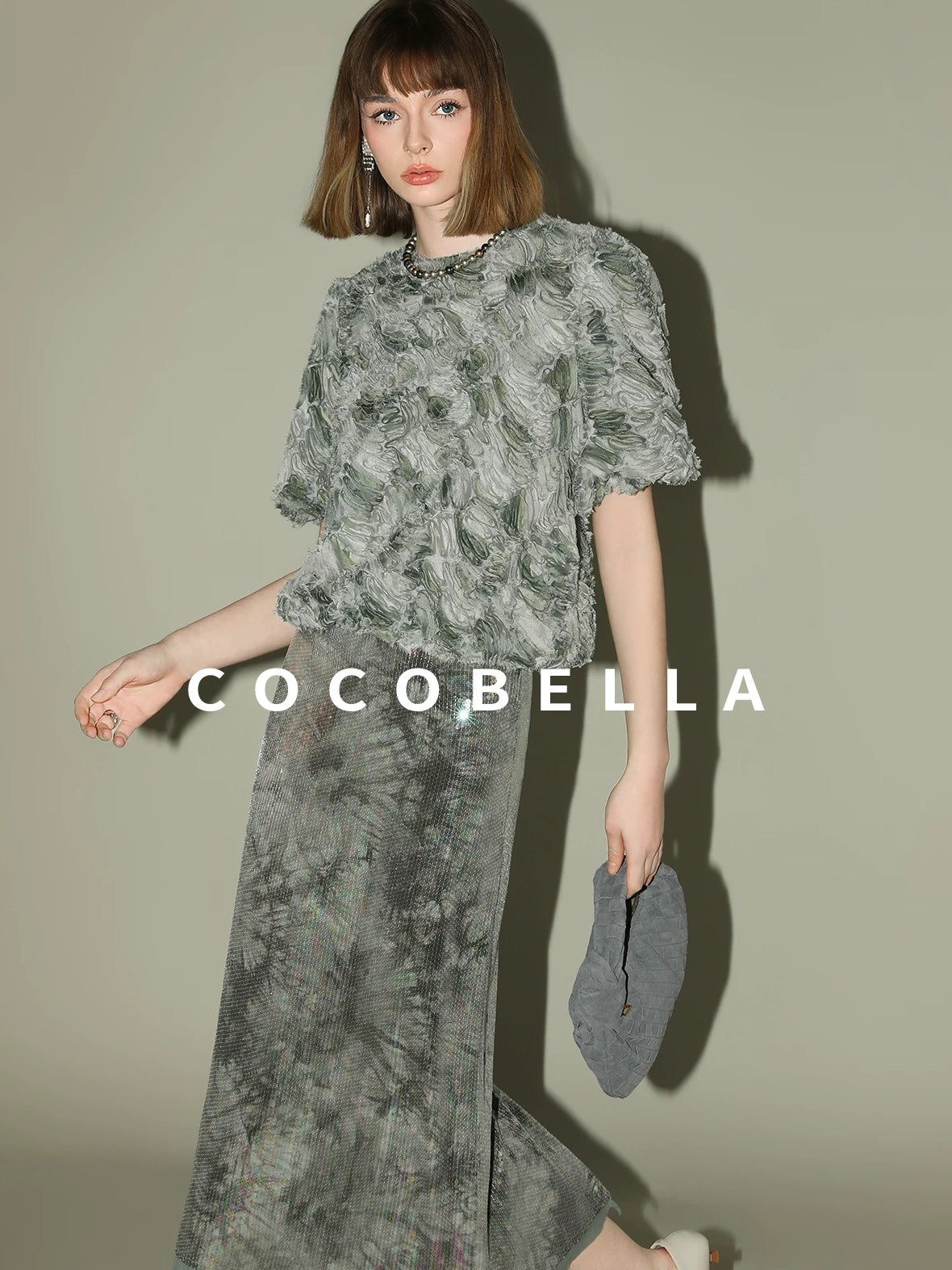 COCOBELLA Luxe Shimmer Mesh Floral Sequin Mid Rise Straight Midi Women Rayon Skirts