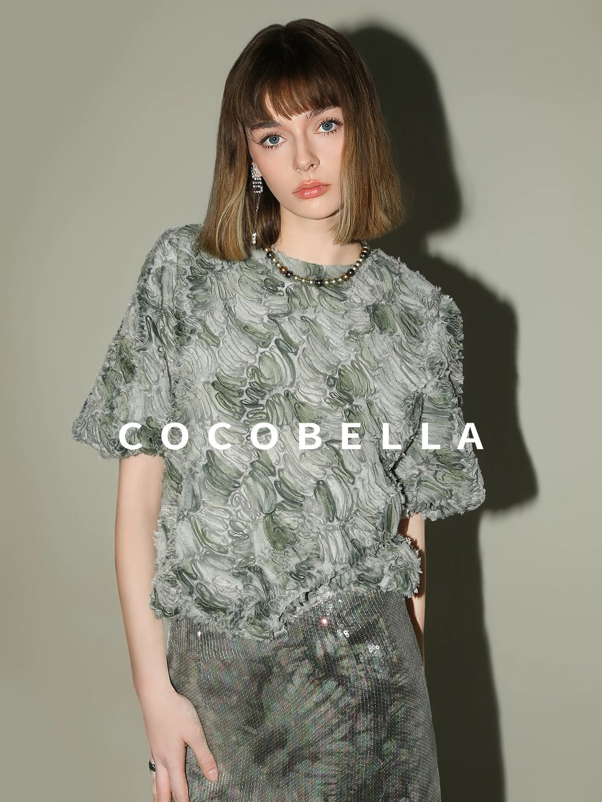 COCOBELLA Luxe Shimmer Mesh Floral Sequin Mid Rise Straight Midi Women Rayon Skirts