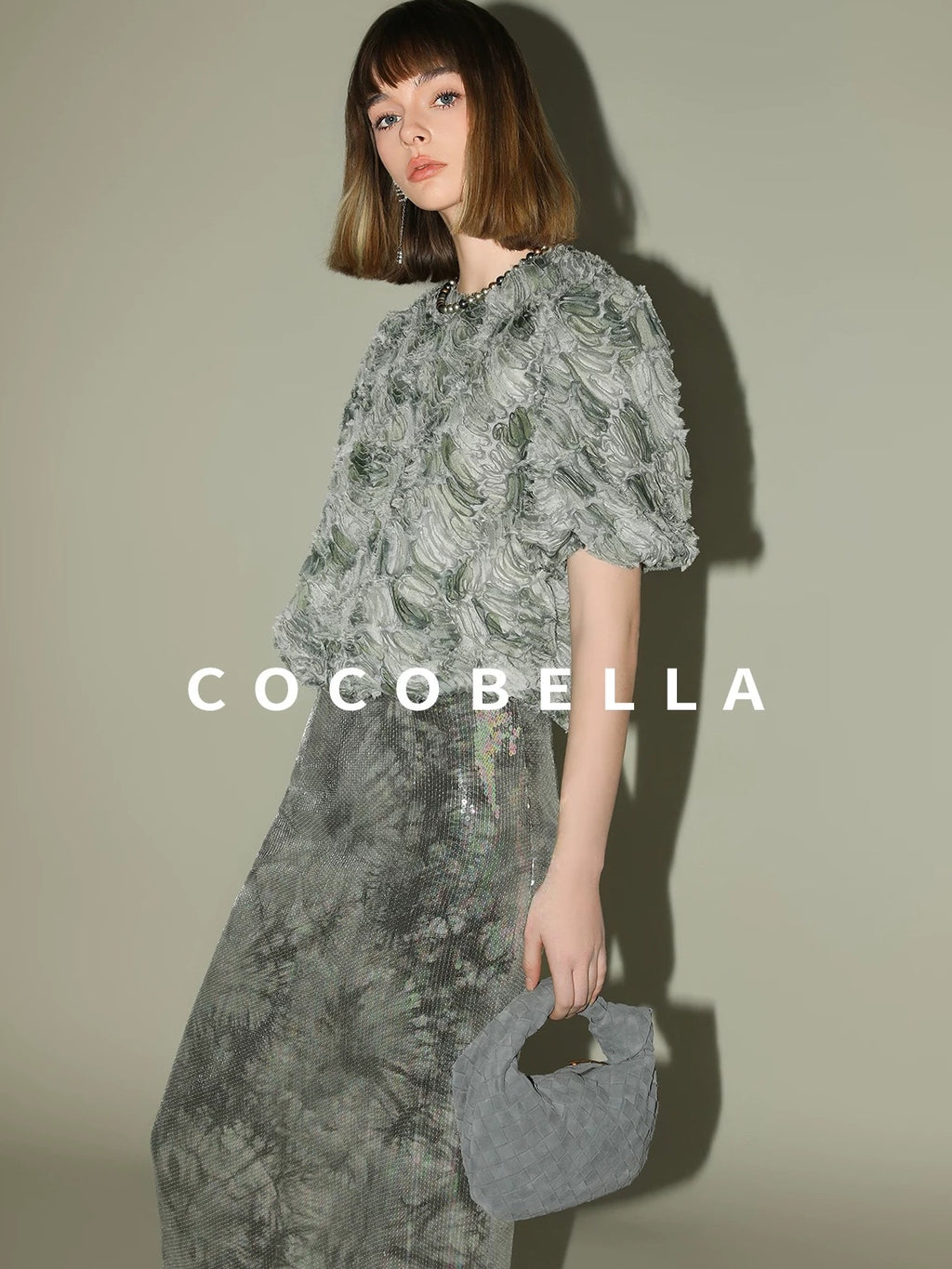 COCOBELLA Luxe Shimmer Mesh Floral Sequin Mid Rise Straight Midi Women Rayon Skirts