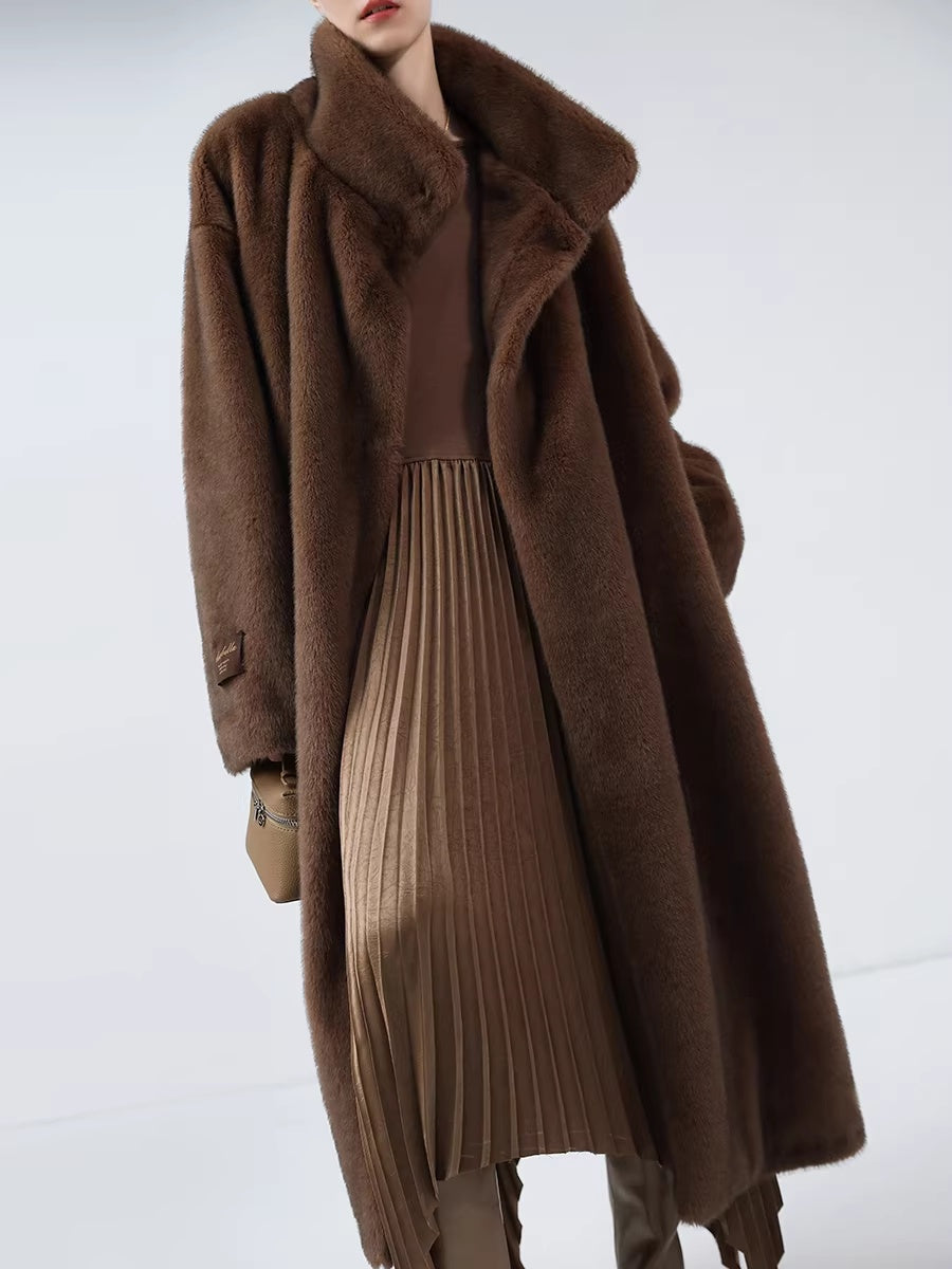 COCOBELLA_Luxurious_Faux_Fur_Longline_Stand_Collar_Straight_Women_Vintage_Coffee_Coats_MISSTT