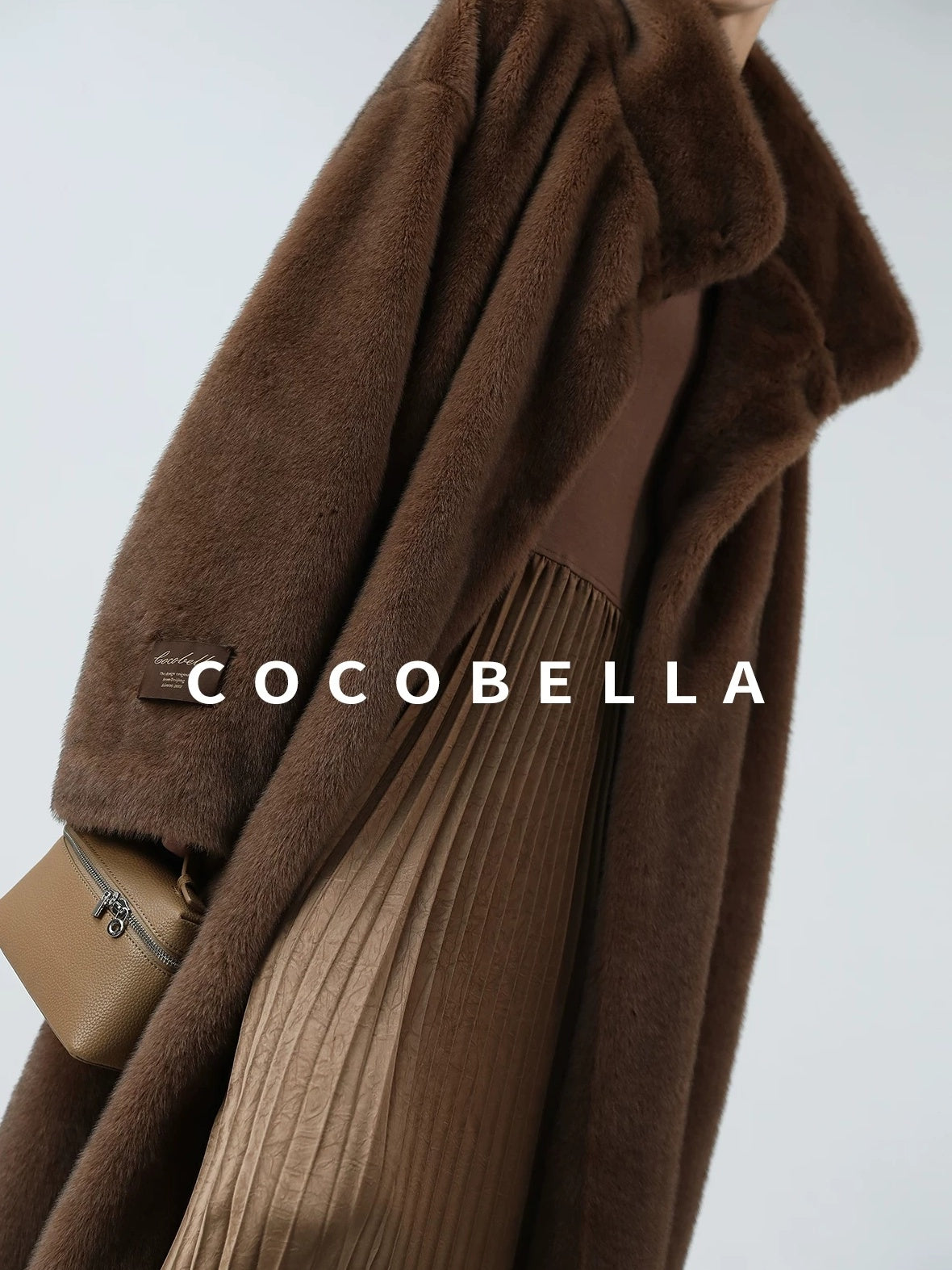 COCOBELLA Luxurious Faux Fur Longline Stand Collar Straight Women Vintage Coffee Coats