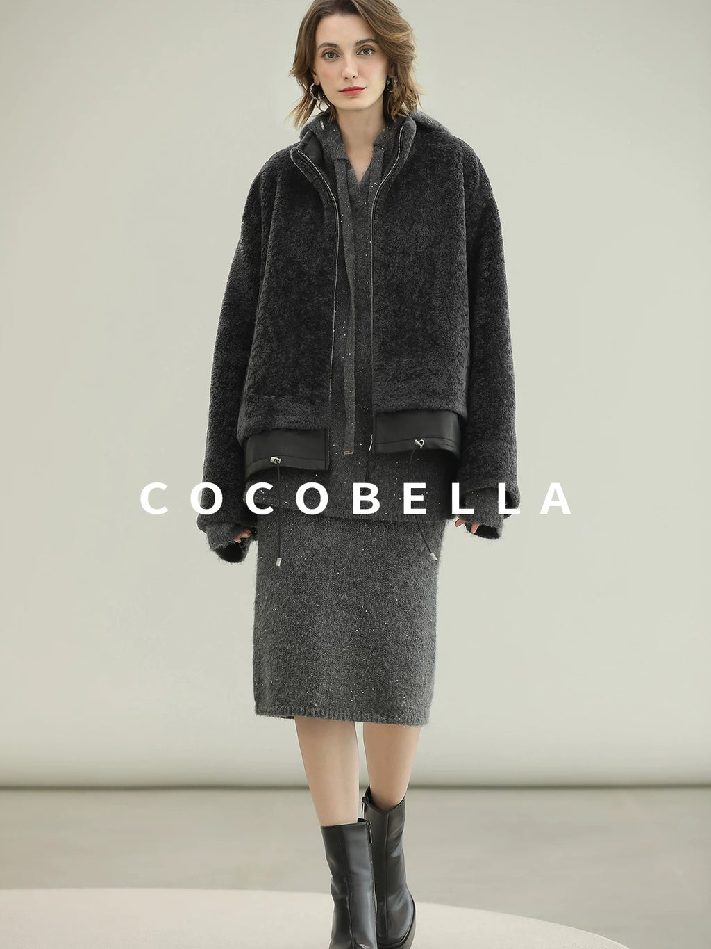COCOBELLA Luxurious Faux Fur Loose Fit Stand Collar Zipper Women Office Outerwear Jackets
