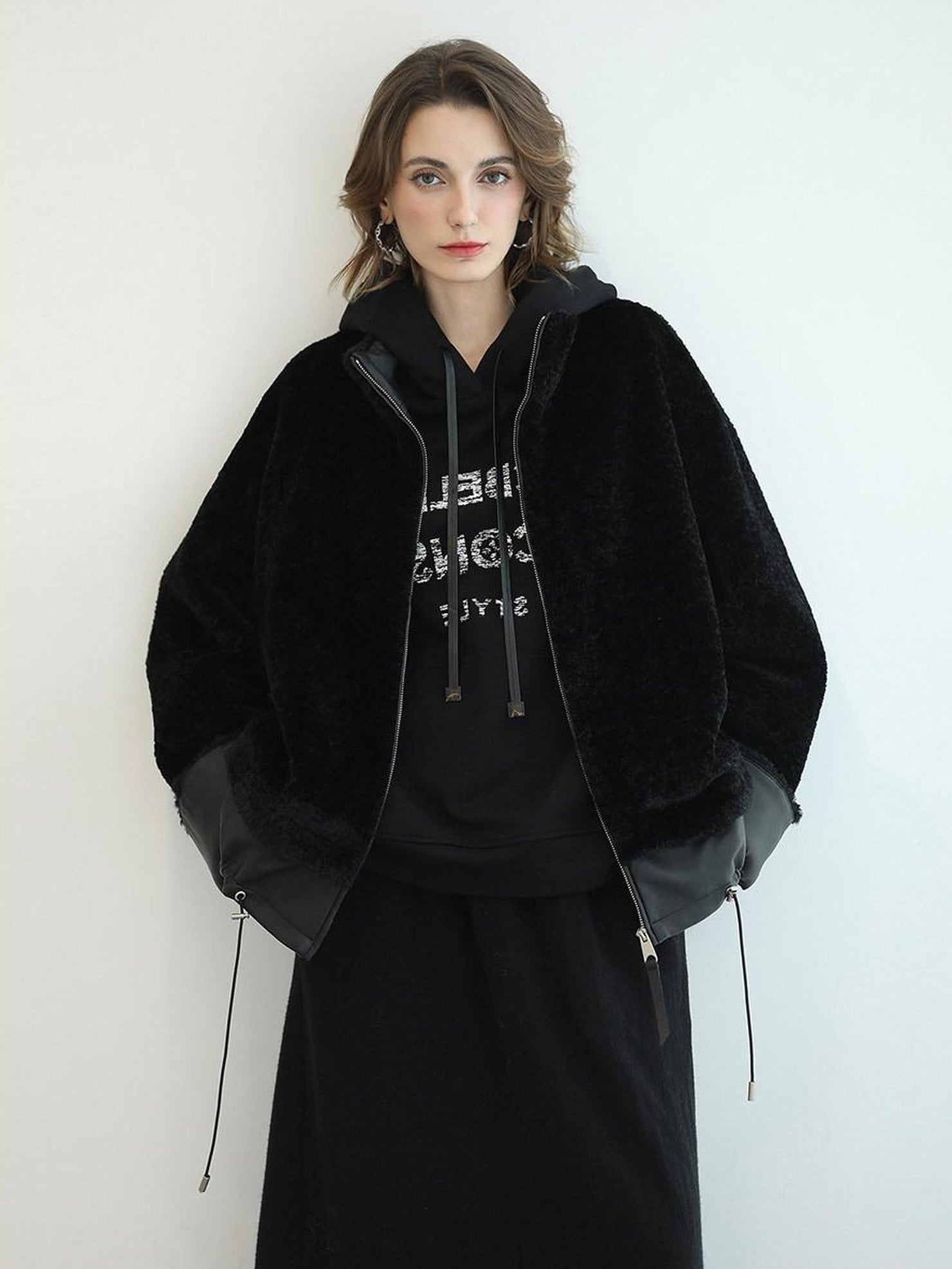 COCOBELLA Luxurious Faux Fur Loose Fit Stand Collar Zipper Women Office Outerwear Jackets