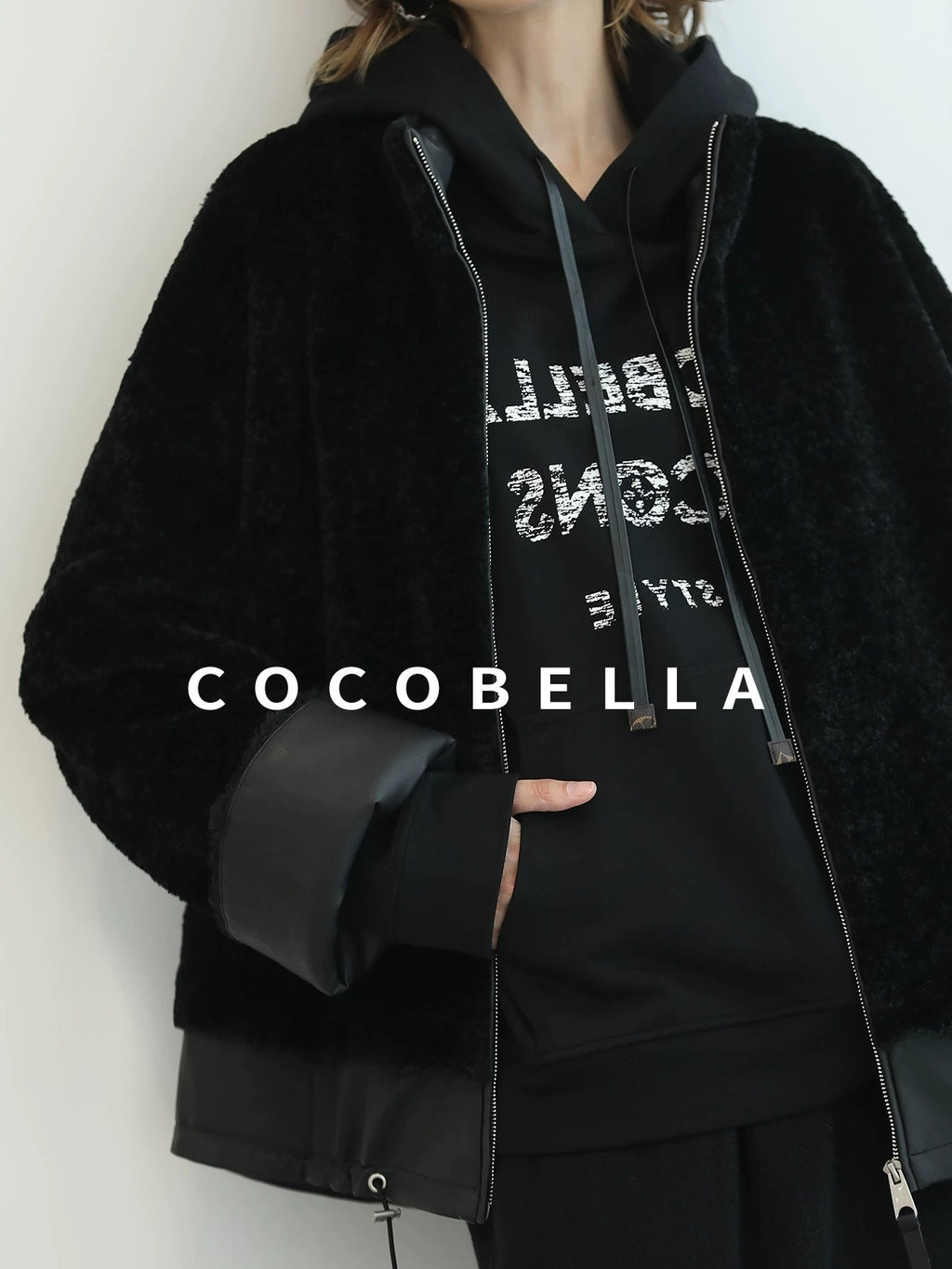 COCOBELLA Luxurious Faux Fur Loose Fit Stand Collar Zipper Women Office Outerwear Jackets