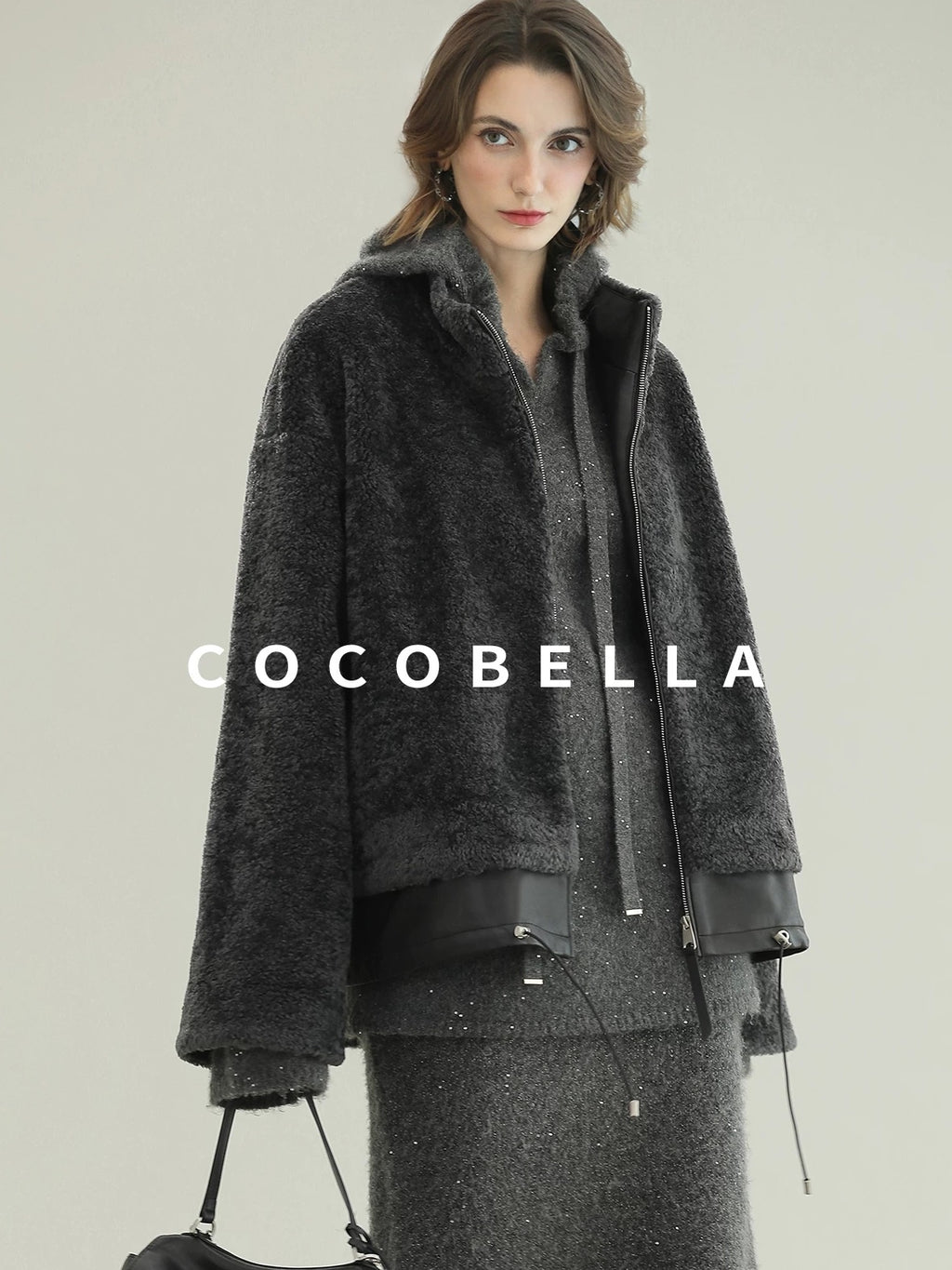 COCOBELLA Luxurious Faux Fur Loose Fit Stand Collar Zipper Women Office Outerwear Jackets