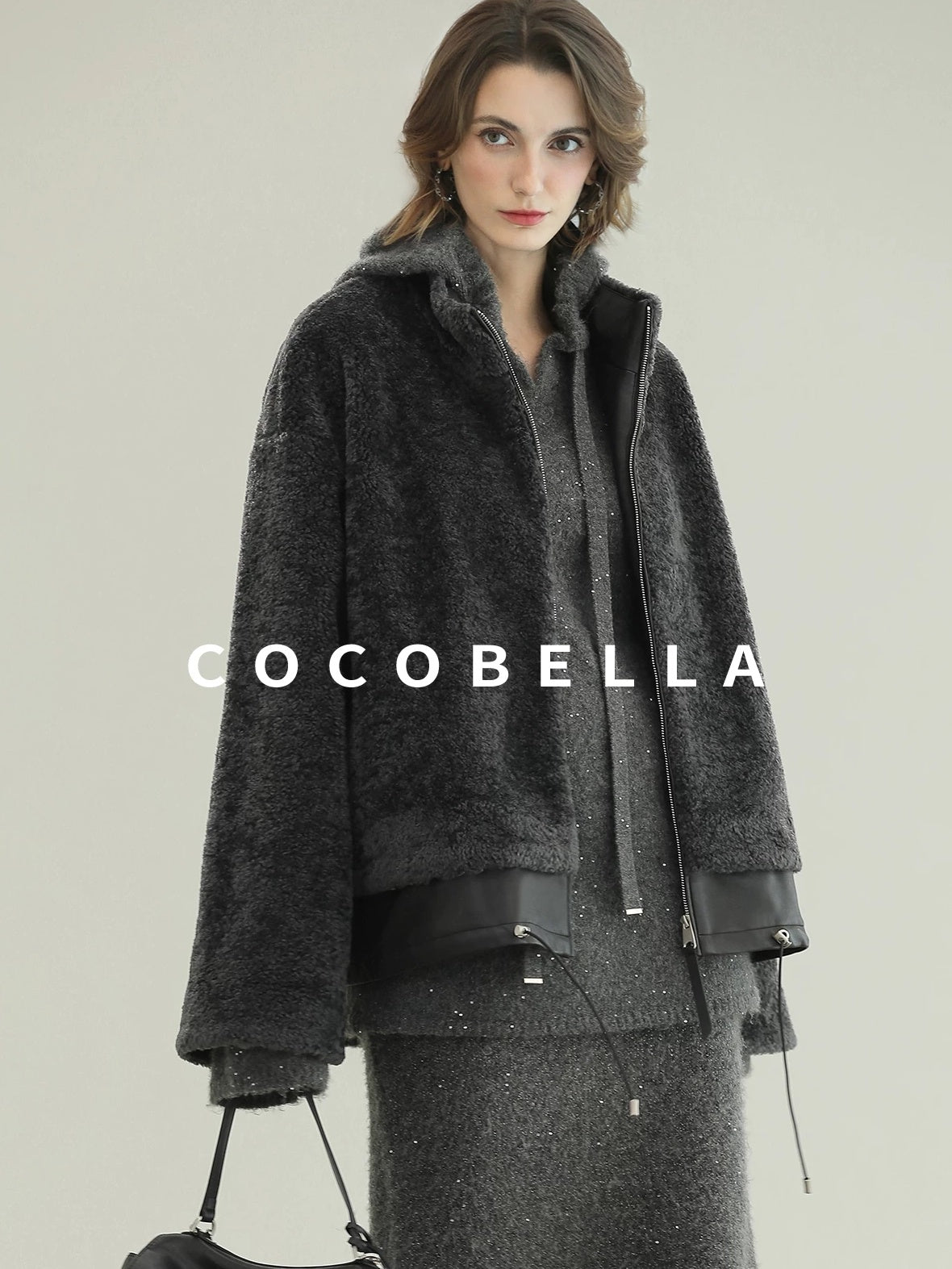 COCOBELLA Luxurious Faux Fur Loose Fit Stand Collar Zipper Women Office Outerwear Jackets