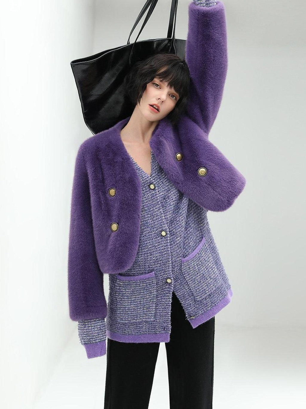 COCOBELLA Luxurious Faux Fur Short V Neck Ol Work Standard Fit Women Polyester Jackets