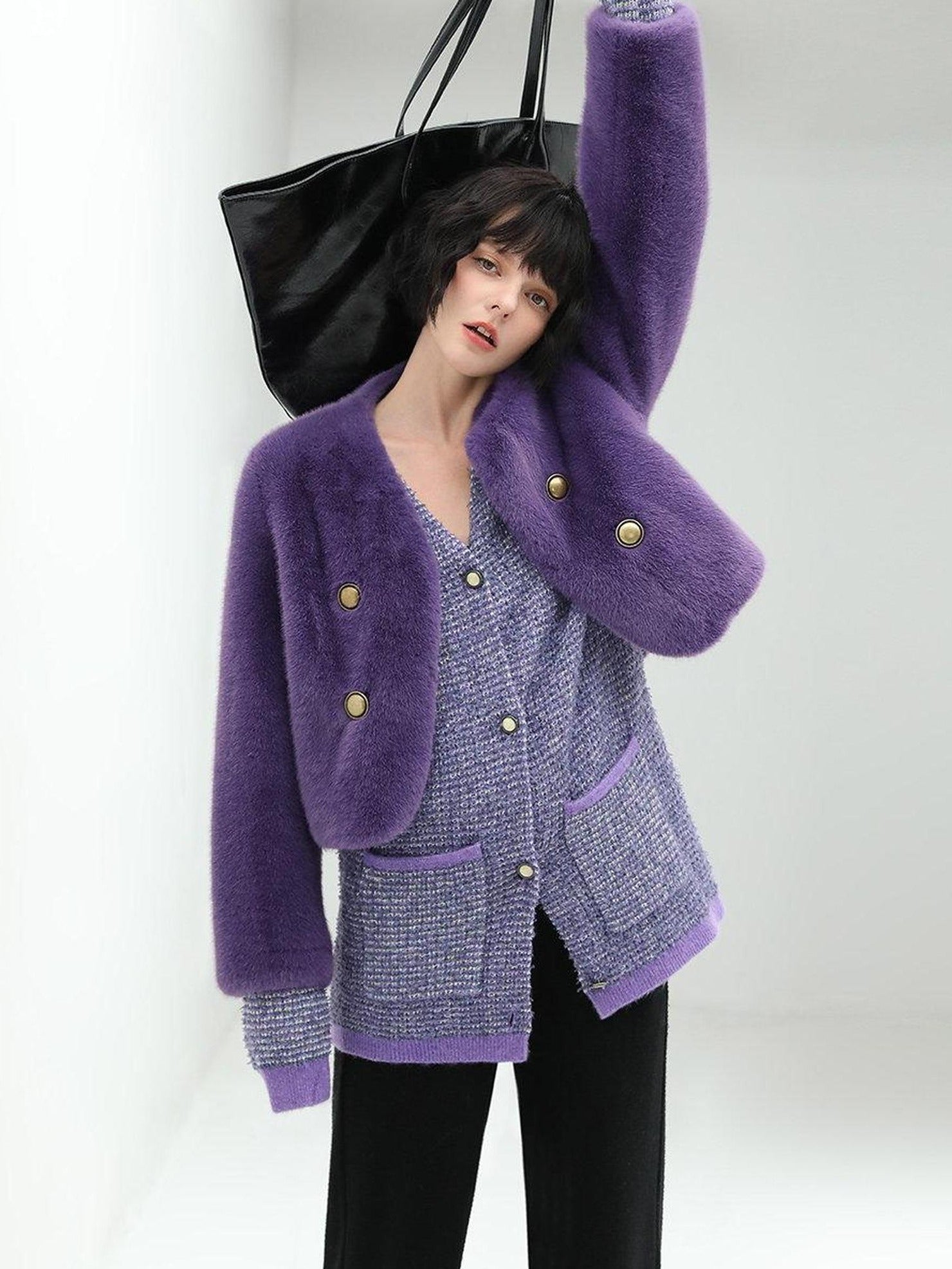 COCOBELLA Luxurious Faux Fur Short V Neck Ol Work Standard Fit Women Polyester Jackets