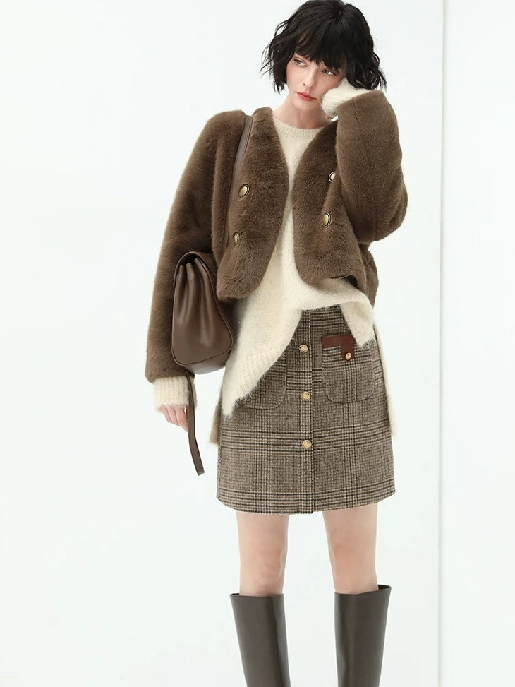 COCOBELLA Luxurious Faux Fur Short V Neck Ol Work Standard Fit Women Polyester Jackets