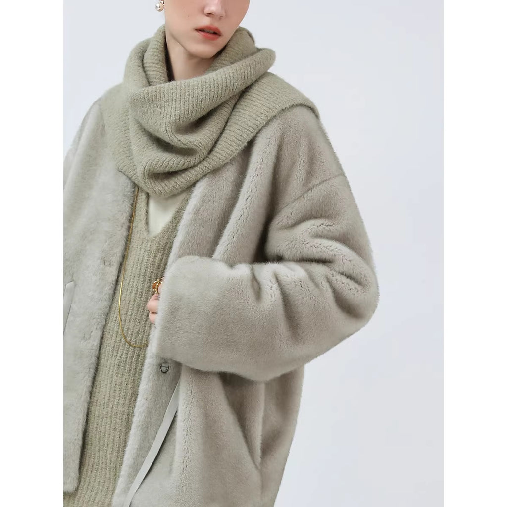 COCOBELLA_Luxurious_Faux_Fur_Straight_Fit_V_Neck_Women_Polyester_Pearl_Color_Jackets_MISSTT