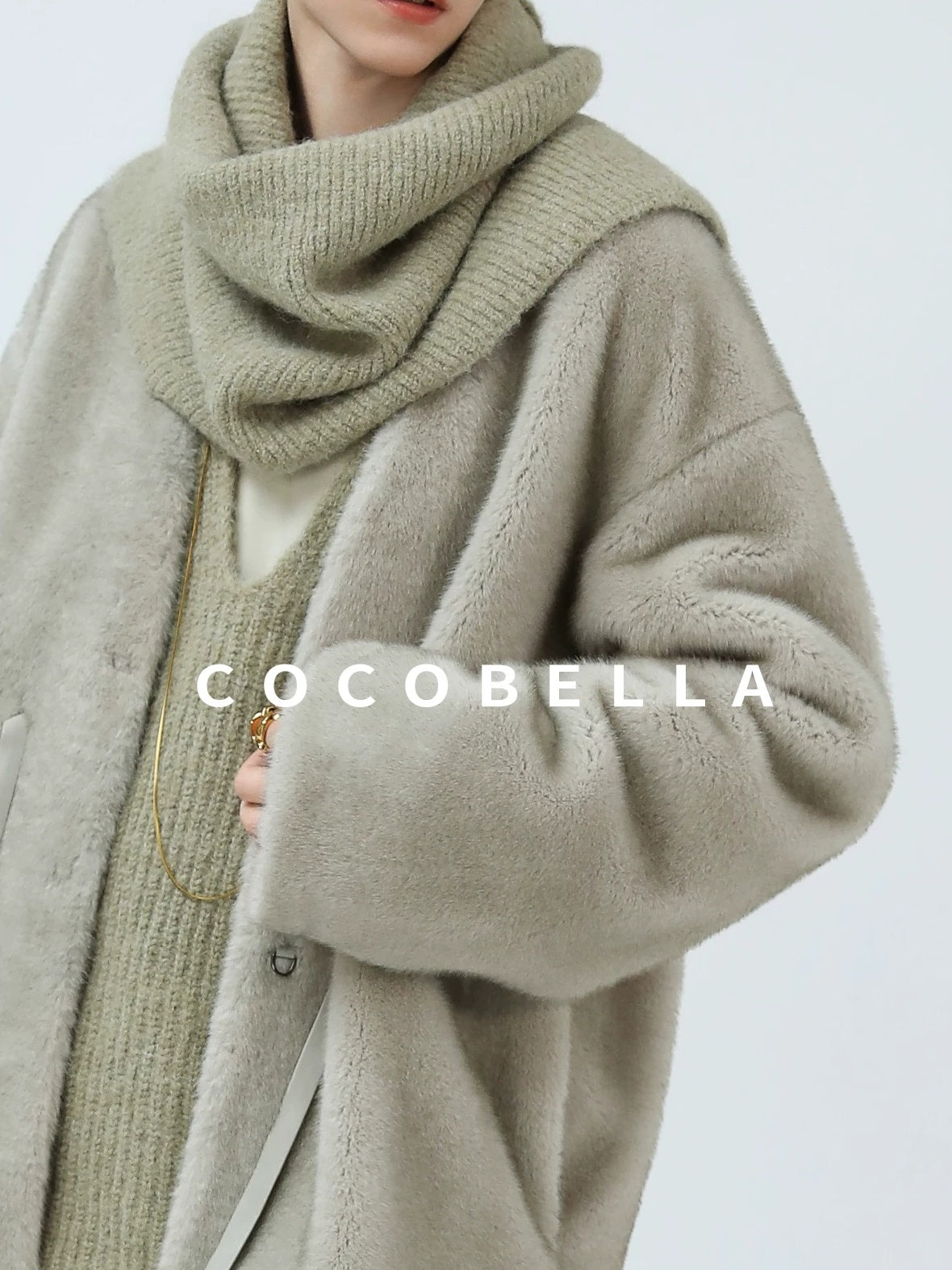 COCOBELLA Luxurious Faux Fur Straight Fit V Neck Women Polyester Pearl Color Jackets