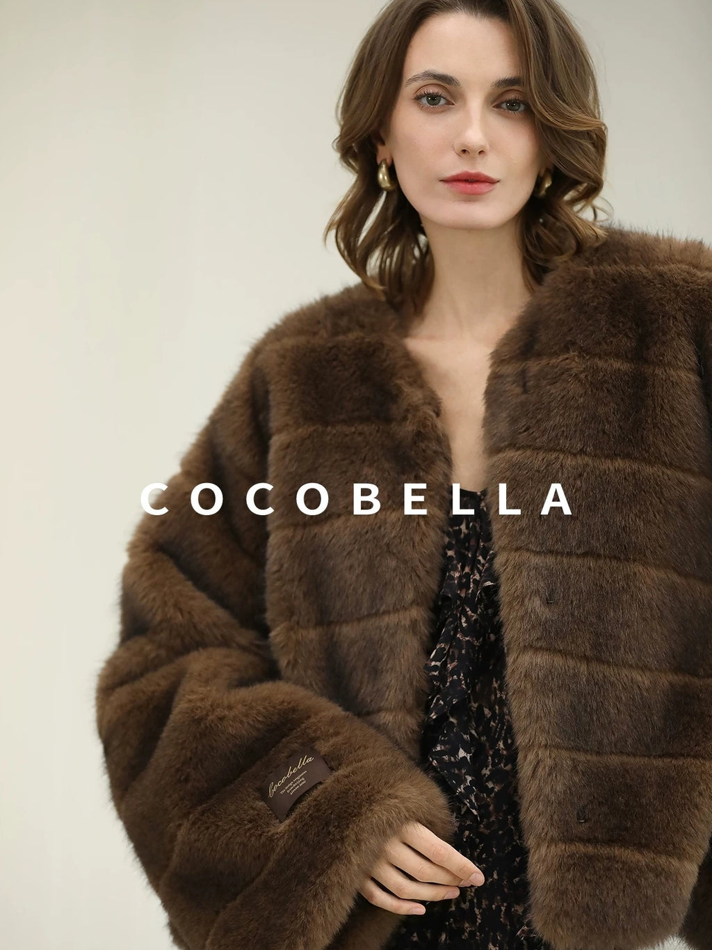 COCOBELLA Luxury Faux Fur Vintage Regular Fit Long Sleeve Women Coffee Brown Coats